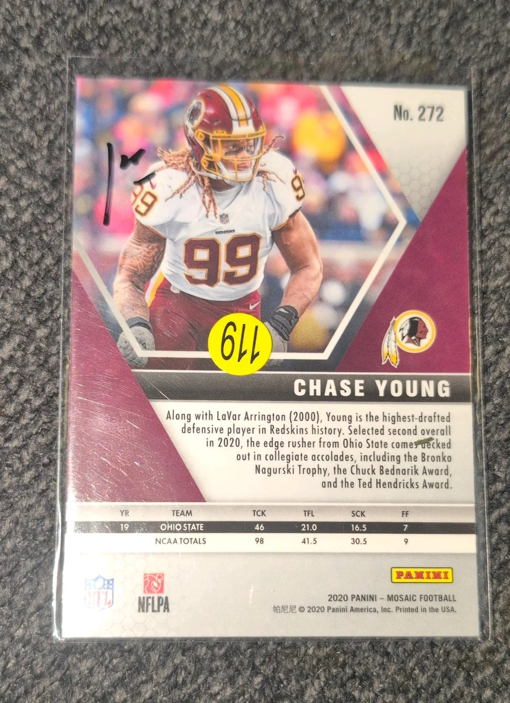 2020 Panini Mosaic Chase Young NFL Debut #272 - Back