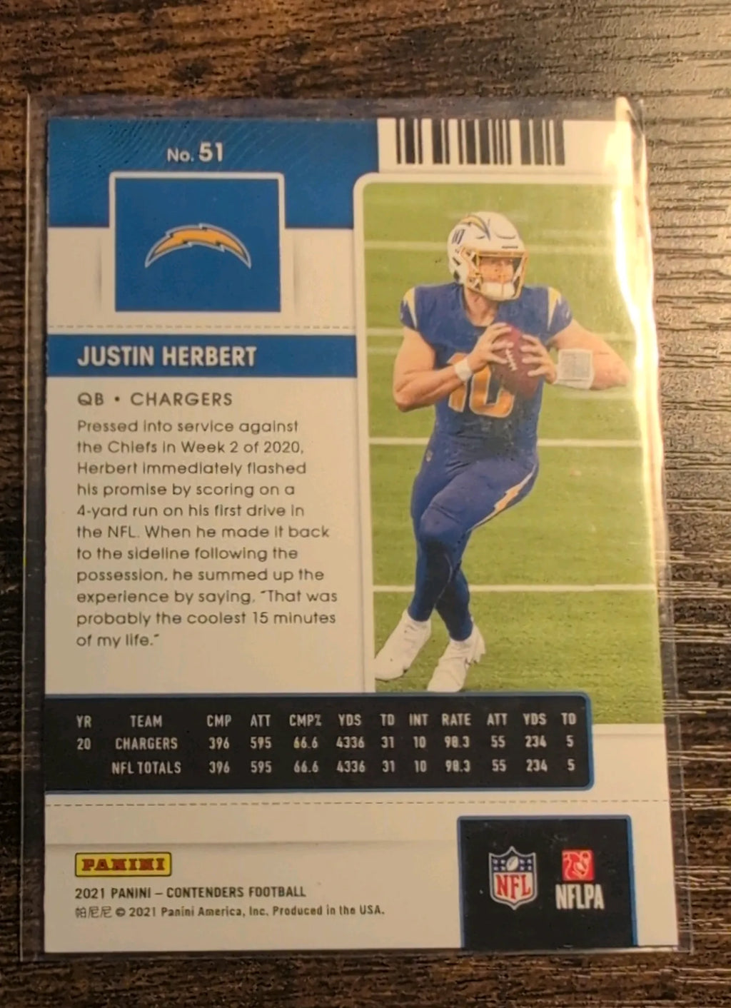 2021 Panini Contenders Season Ticket Justin Herbert #51 Los Angeles Chargers