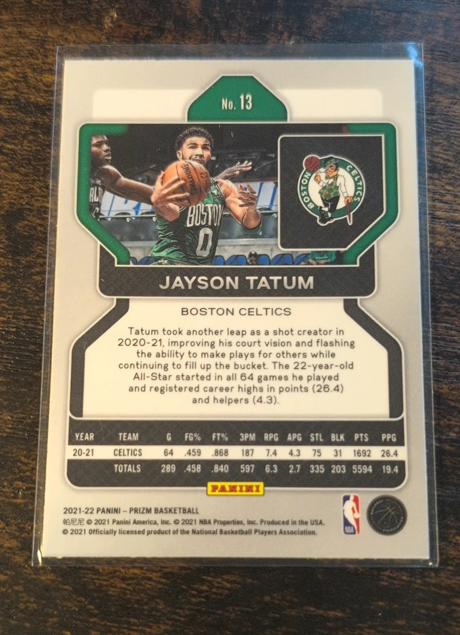 2021-22 Panini Prizm Jayson Tatum Base Silver #13 Back