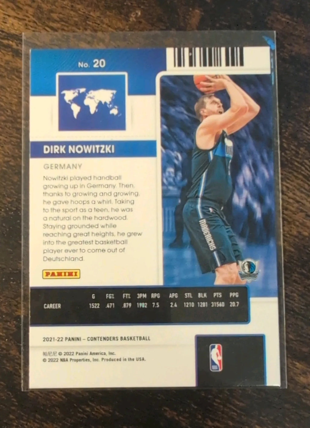 2021-22 Panini Contenders Dirk Nowitzki International Ticket #20 Back