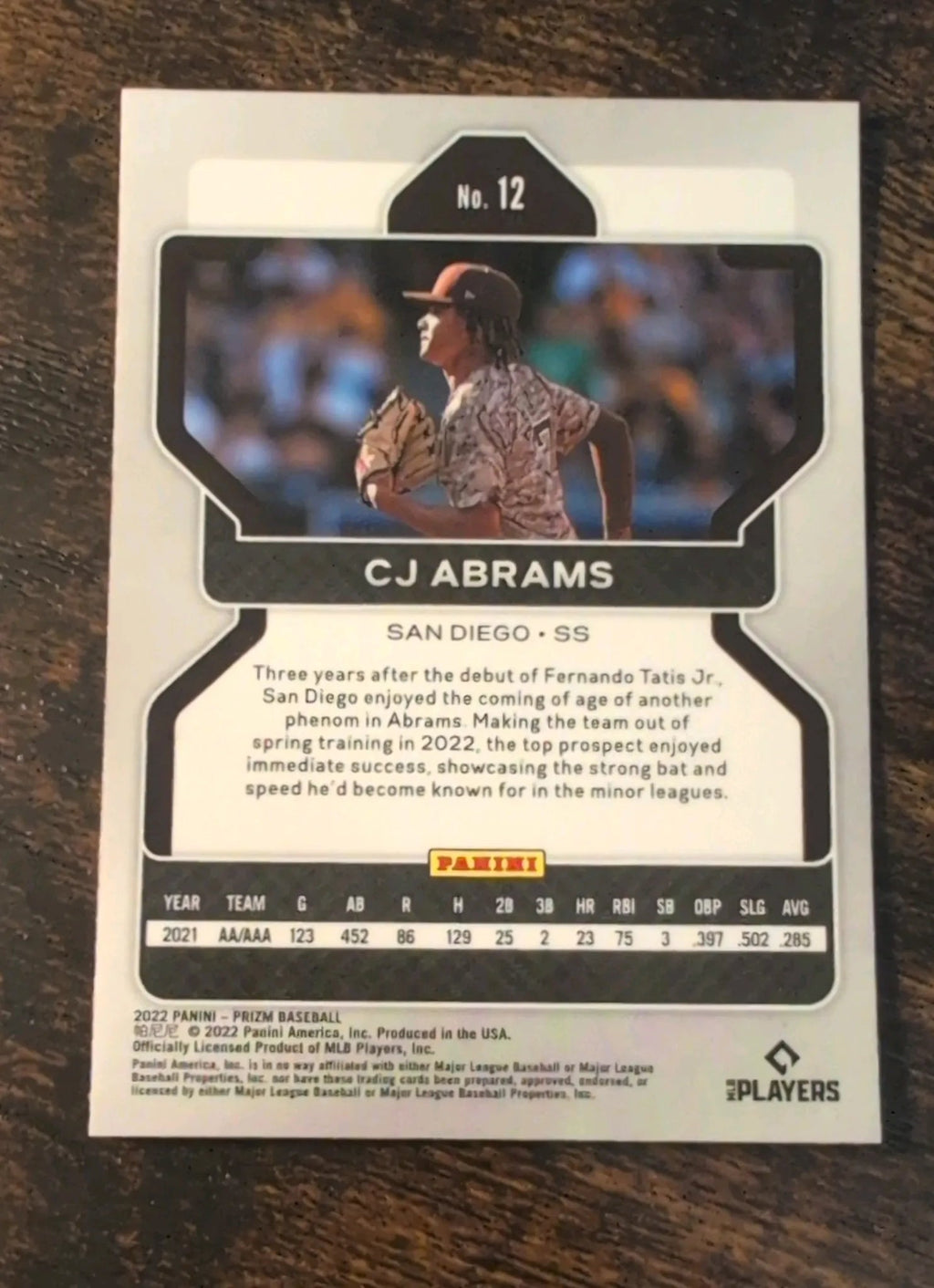 2022 Panini Prizm CJ Abrams RC #12 Back
