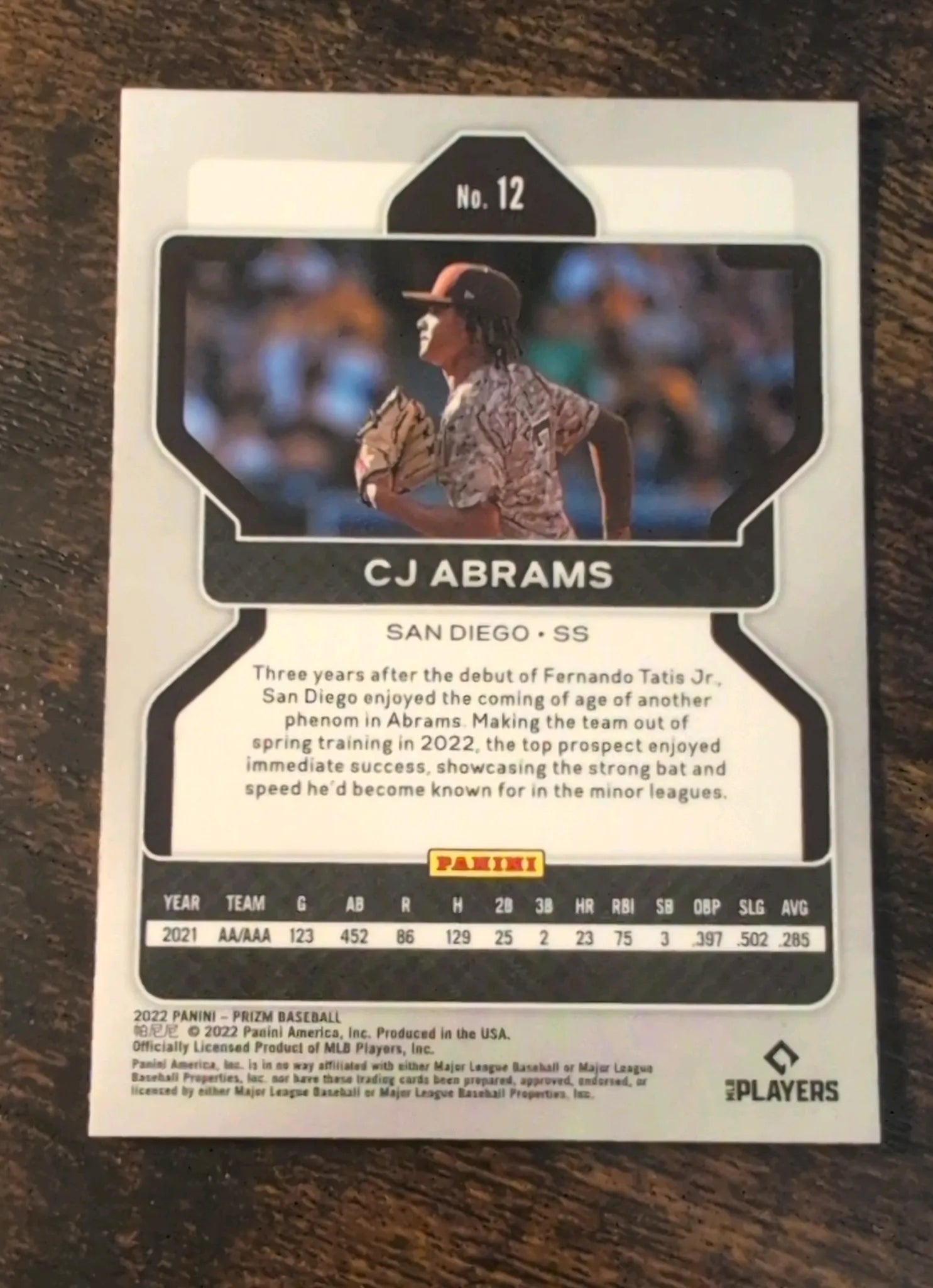 2022 Panini Prizm CJ Abrams RC #12 Back