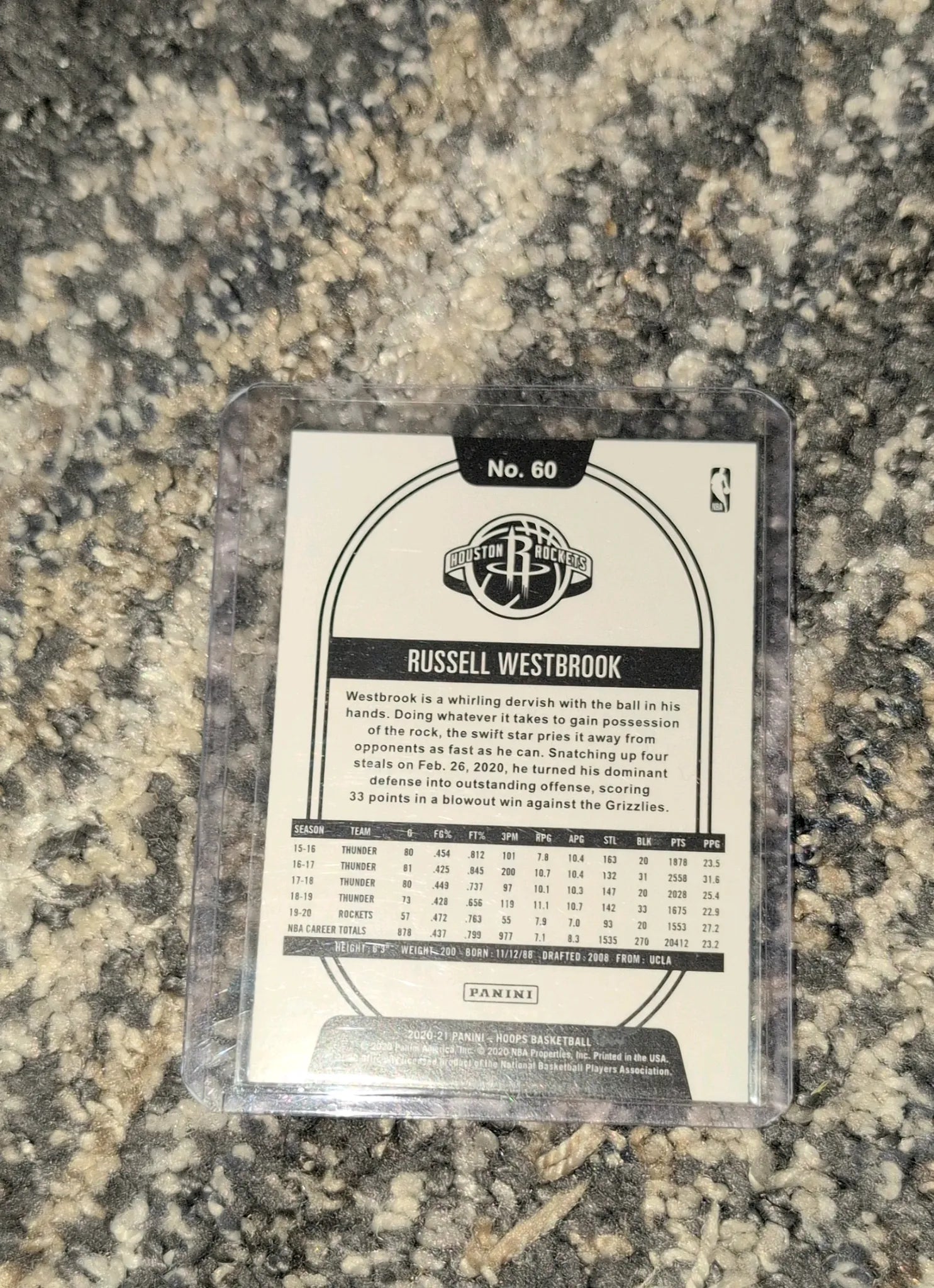 2020-21 Panini NBA Hoops Russell Westbrook #60 - Front