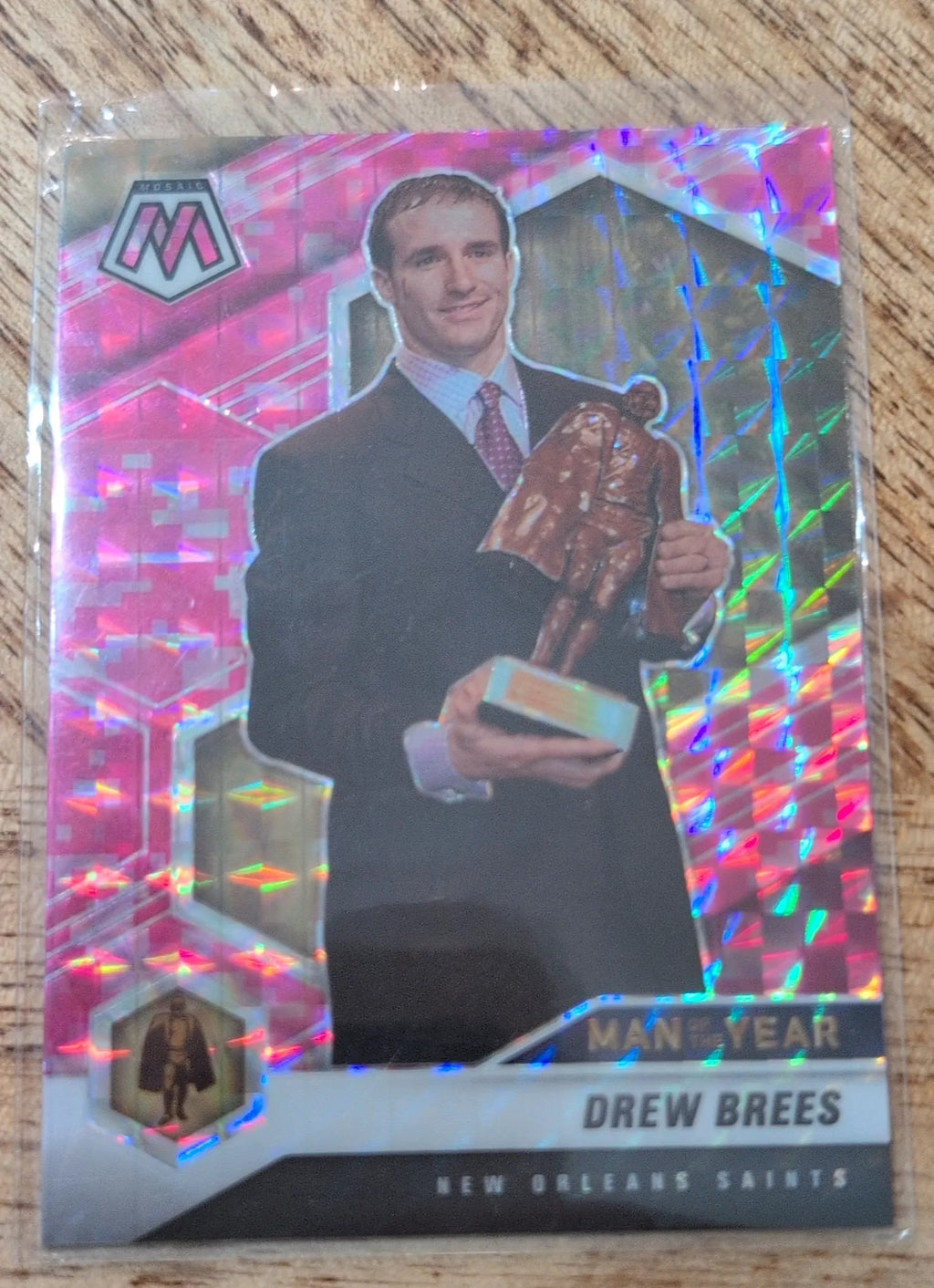 2021 Panini Mosaic Drew Brees #264 Man of the Year Pink Prizm - Back