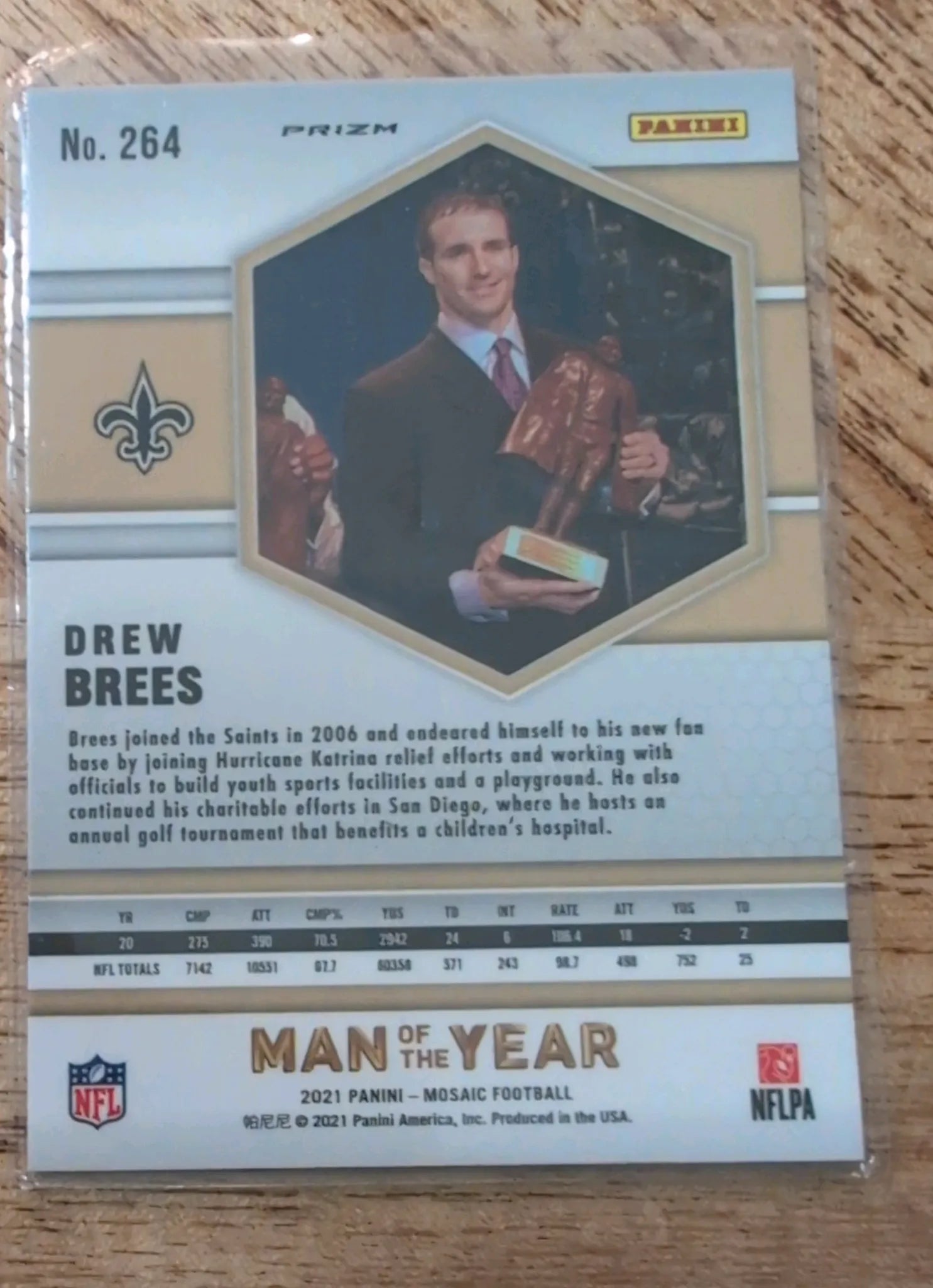 2021 Panini Mosaic Drew Brees #264 Man of the Year Pink Prizm - Front