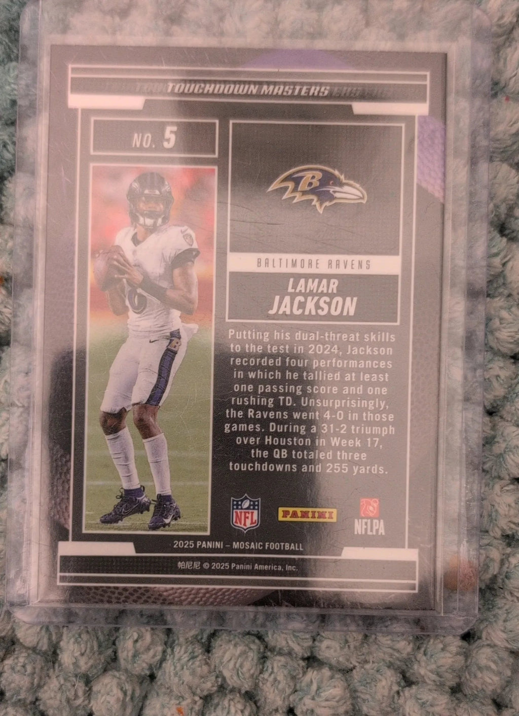 2025 Panini Mosaic Lamar Jackson #5 Touchdown Masters - Back