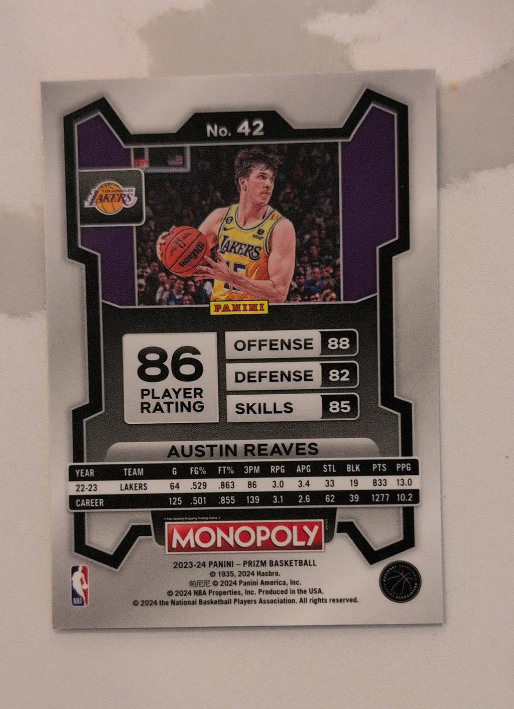 2023-24 Panini Prizm Monopoly Insert Austin Reaves #42 - Back