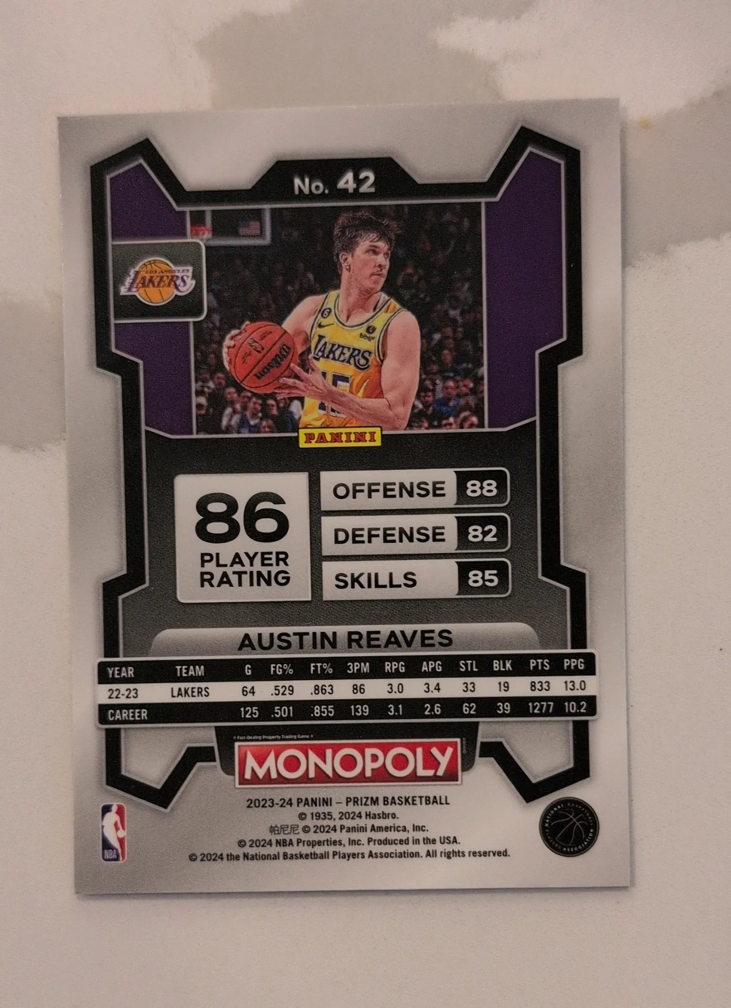 2023-24 Panini Prizm Monopoly Insert Austin Reaves #42 - Back