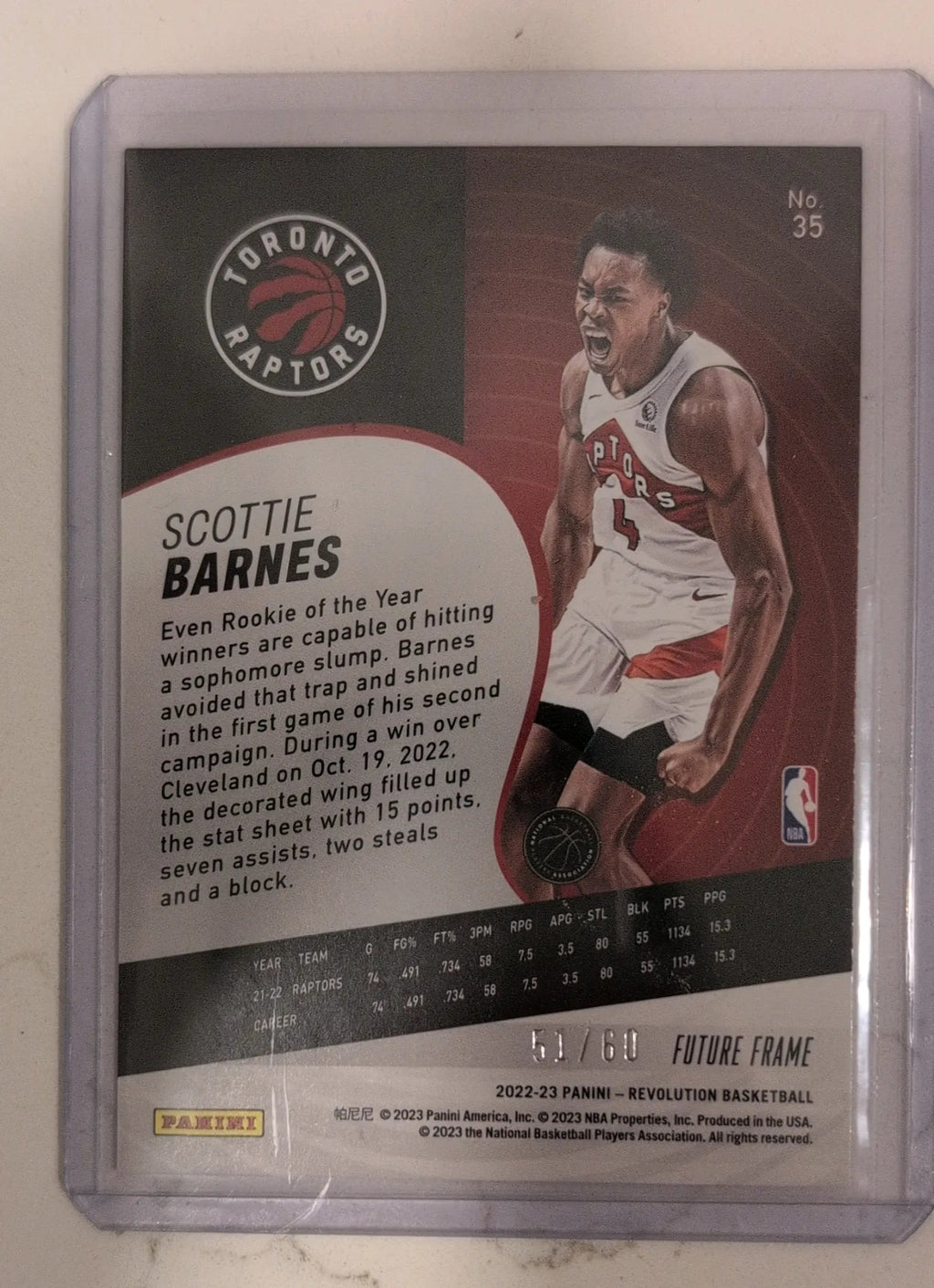 2022-23 Panini Revolution Future Frame Scottie Barnes #35 /60 - Back