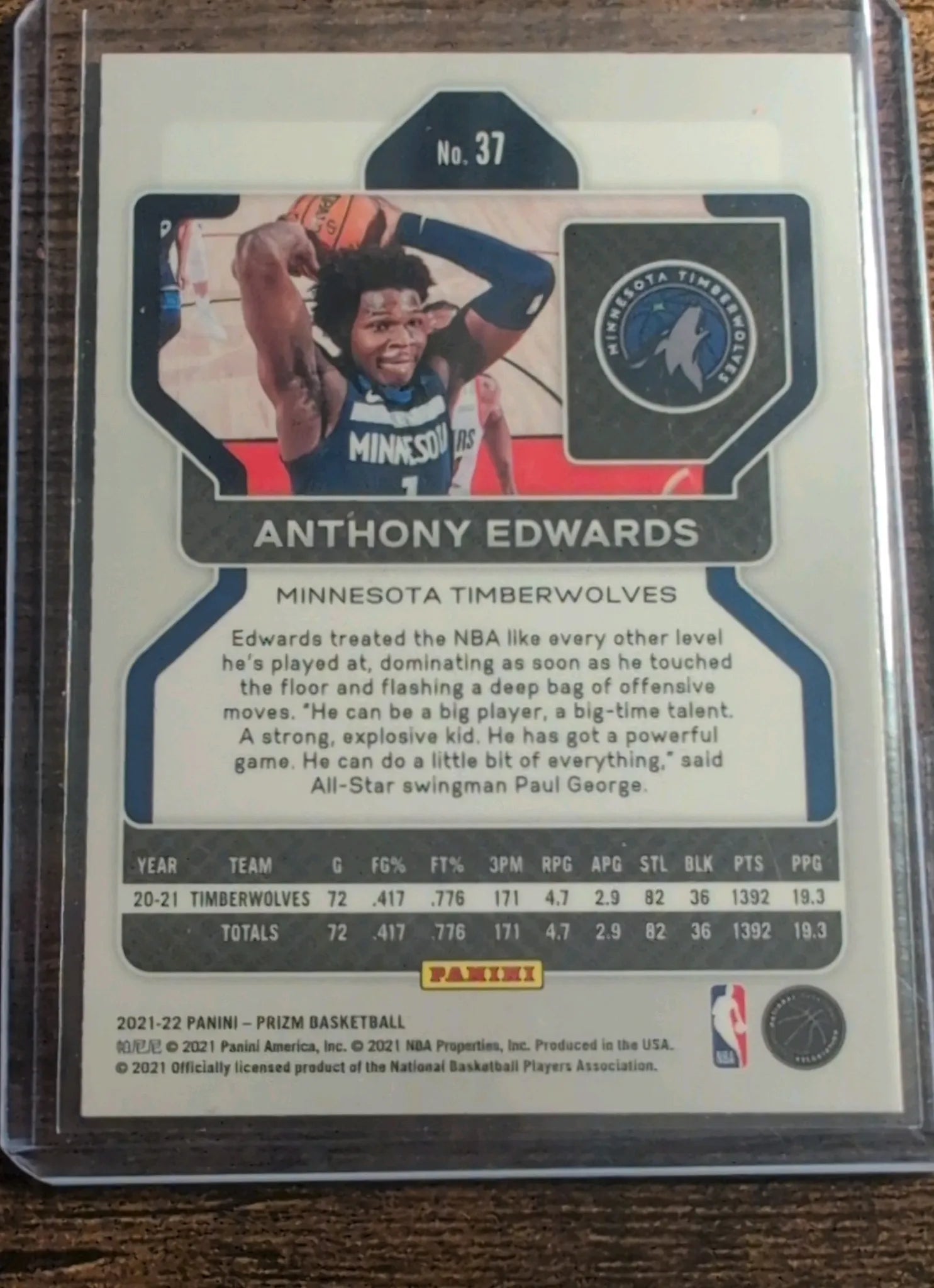 2021-22 Panini Prizm Anthony Edwards Rookie #37 - Back
