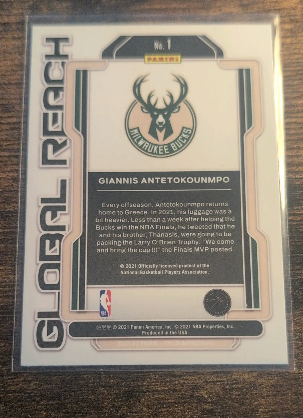Giannis Antetokounmpo 2021-22 Panini Prizm Global Reach #1 Back