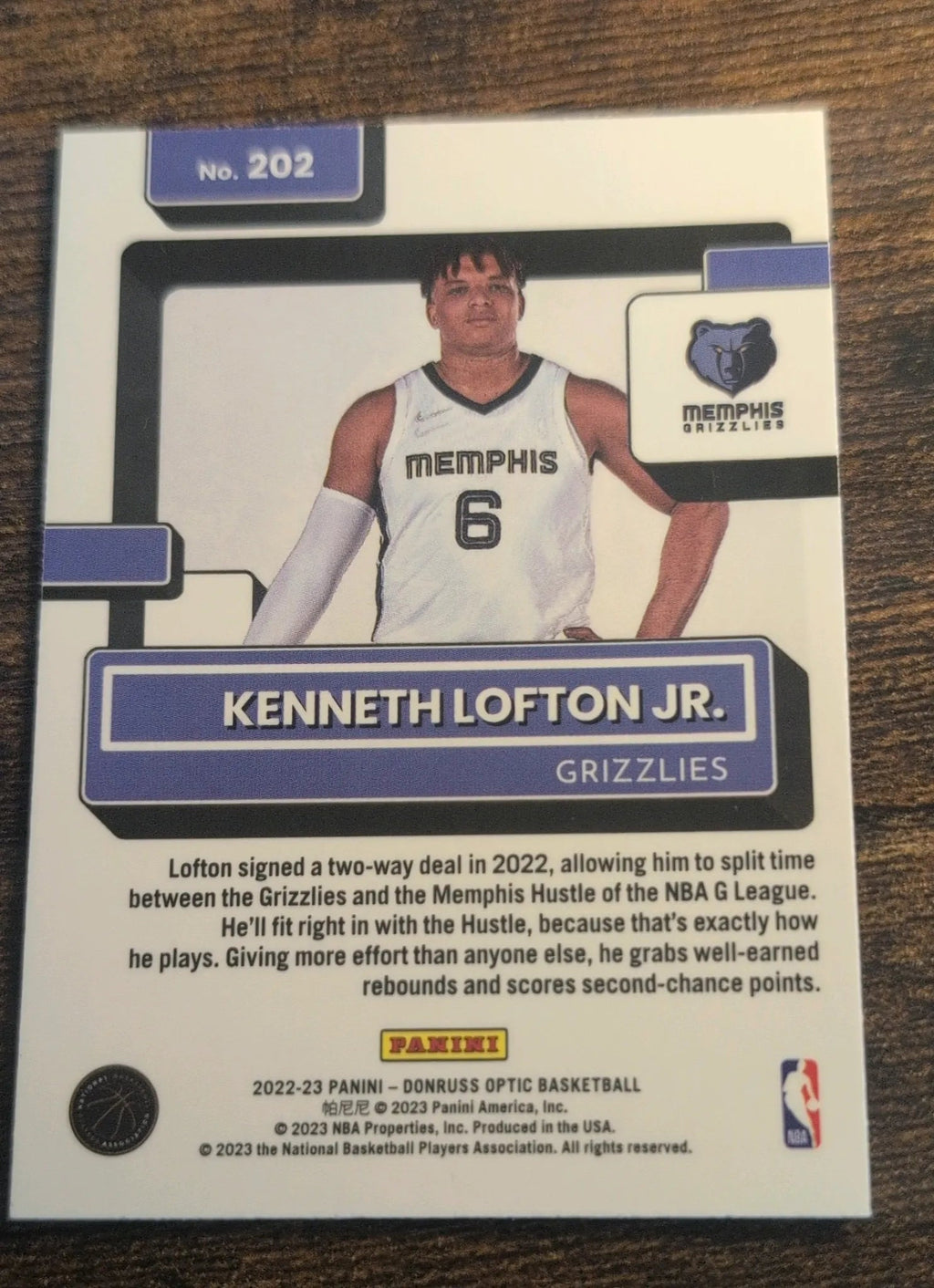 2022-23 Panini Donruss Optic Kenneth Lofton Jr. Rated Rookie #202 Back