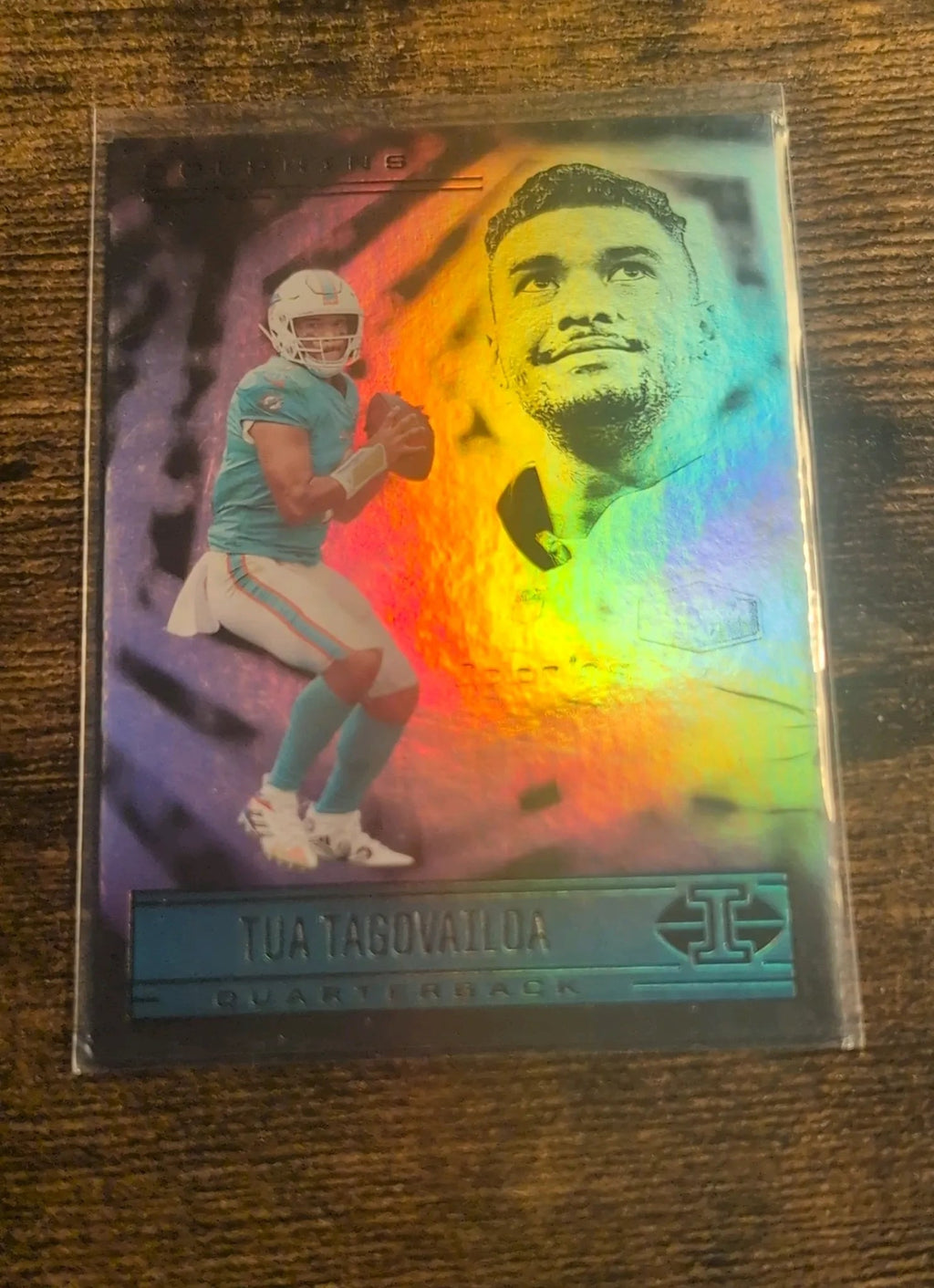 Tua Tagovailoa 2021 Panini Illusions #55 Front - Holographic Rainbow Foil