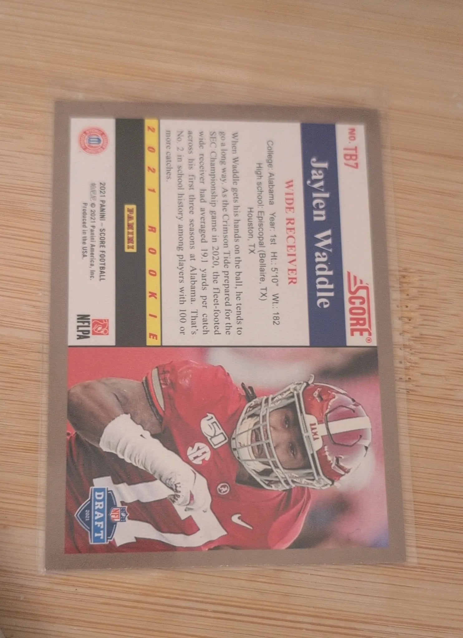 Jaylen Waddle 2021 Panini Score Rookie Card #TB7 Back