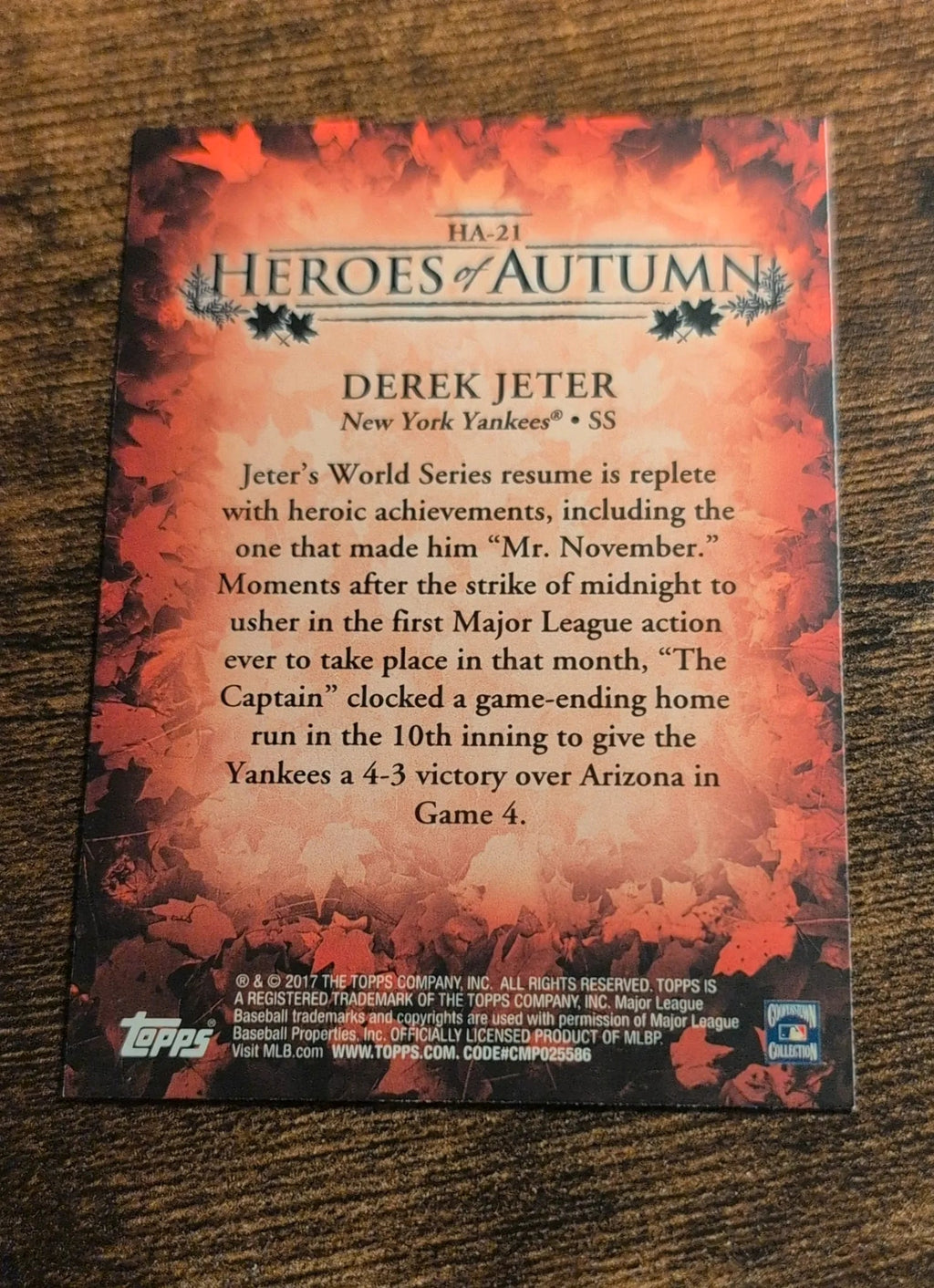 2017 Topps Heroes of Autumn Derek Jeter #HA-21 Back