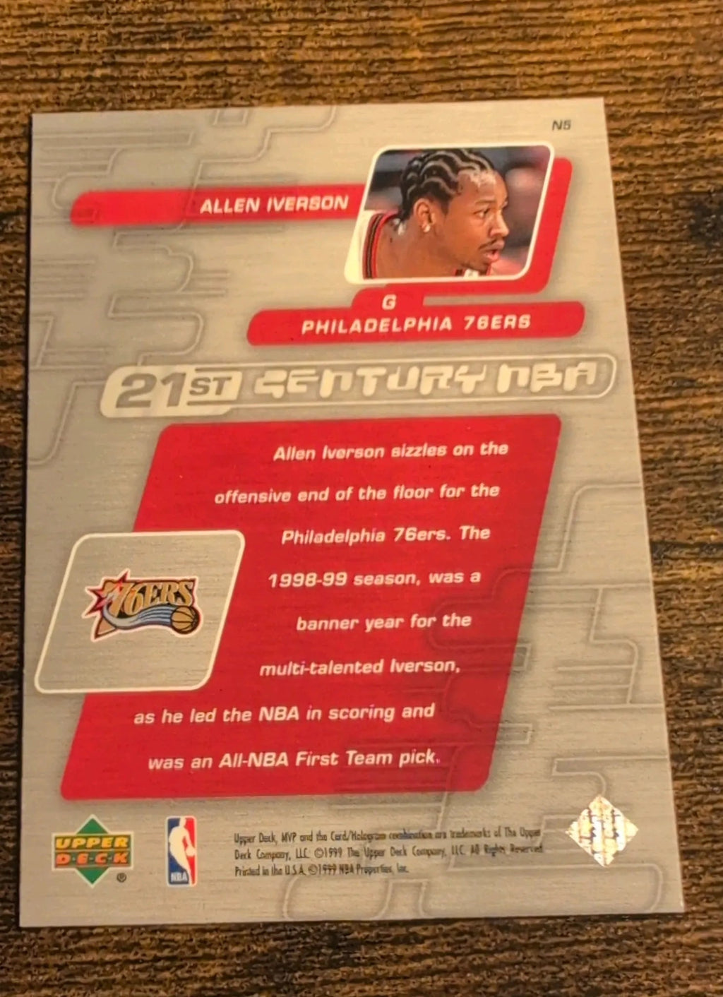1999-00 Upper Deck MVP Allen Iverson 21st Century NBA #N5 Back