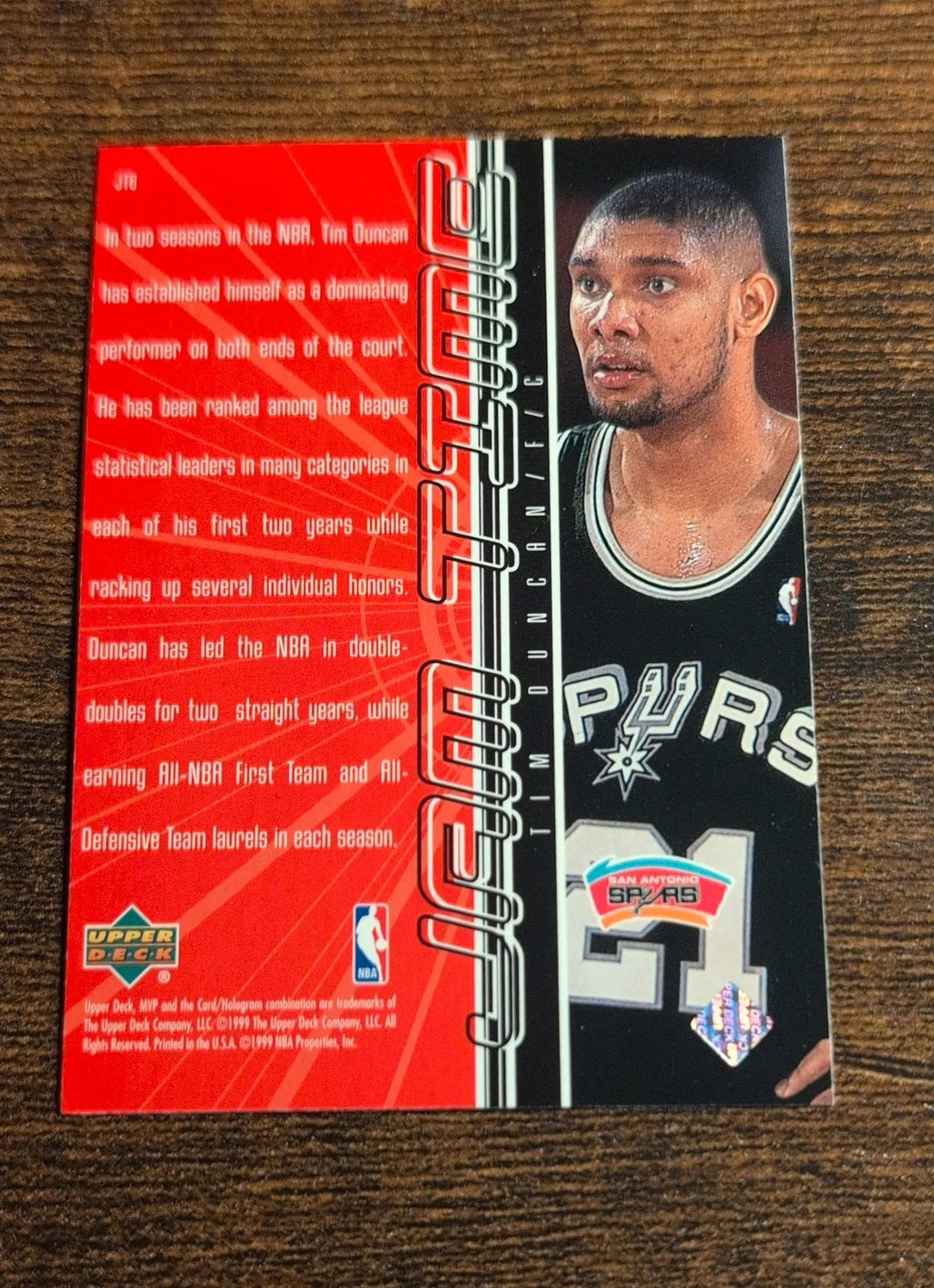 1999-00 Upper Deck MVP Tim Duncan Jam Time #JT6 Back