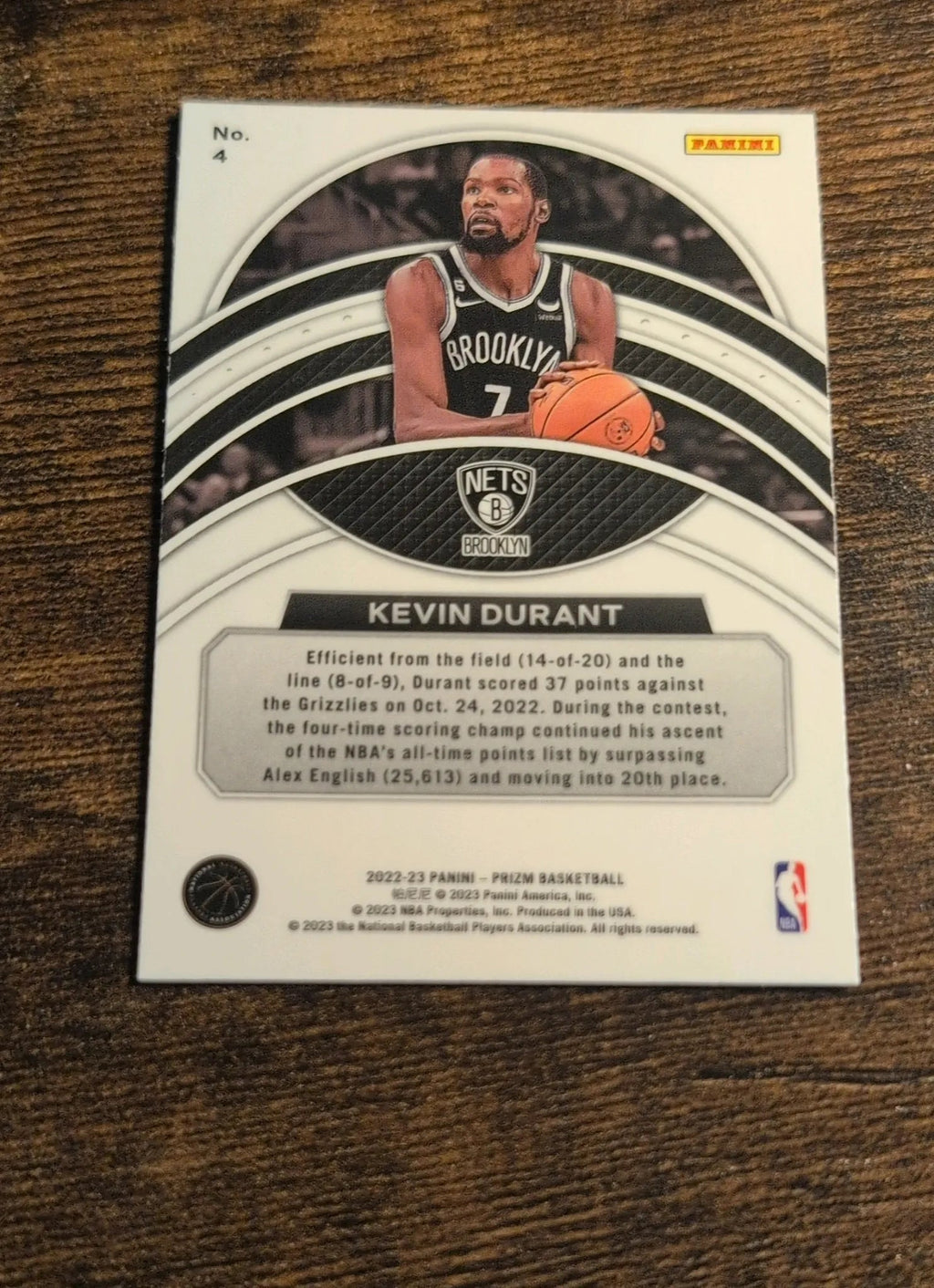 2022-23 Panini Prizm Kevin Durant Dominance #4 Back