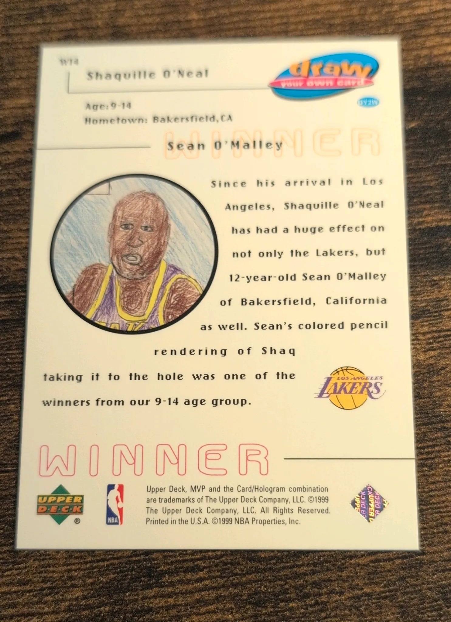 1999 Upper Deck MVP Draw Your Own Card Shaquille O'Neal #W14 Back