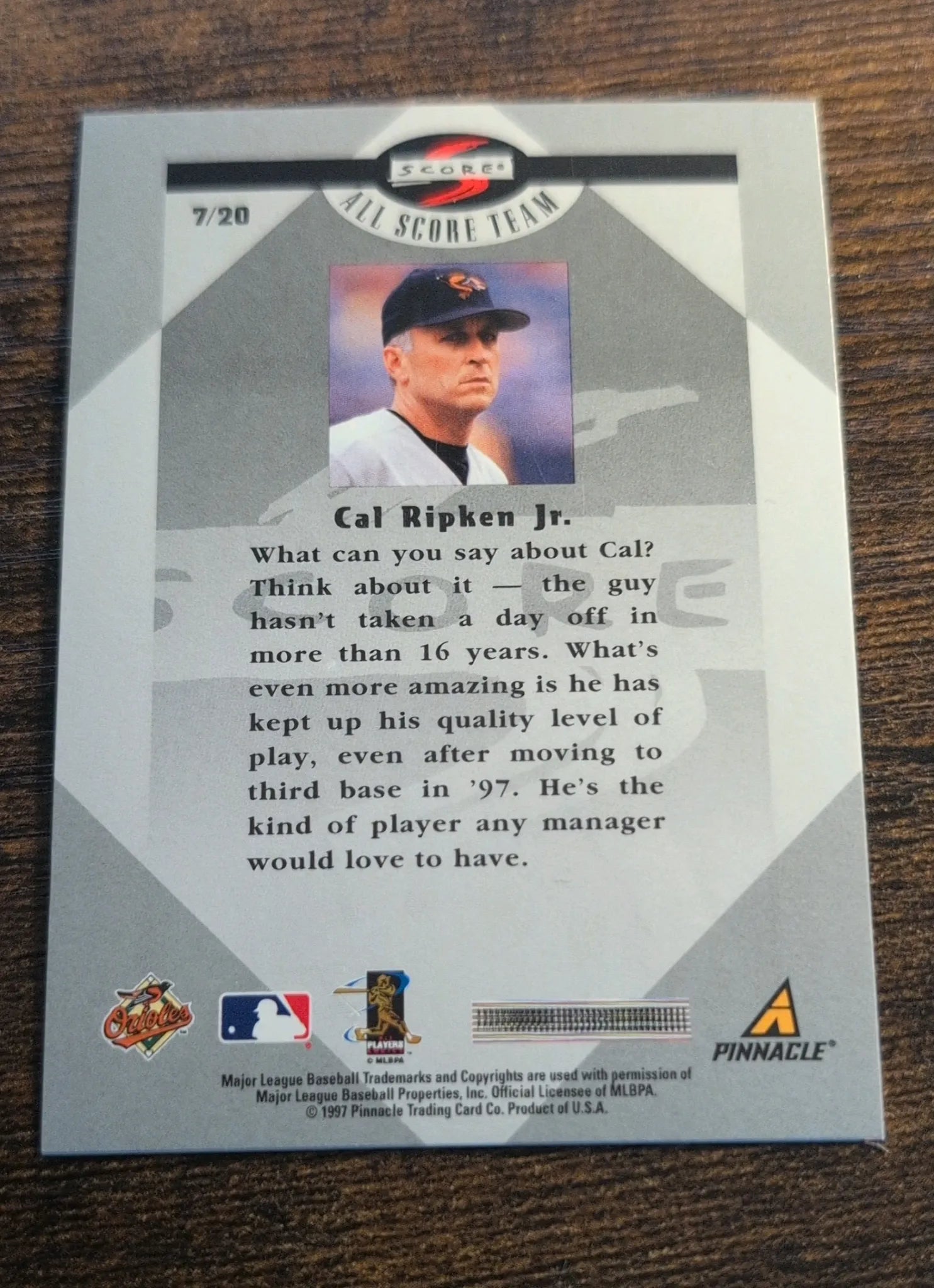 1997 Score All Score Team Cal Ripken Jr. #7/20 - Back