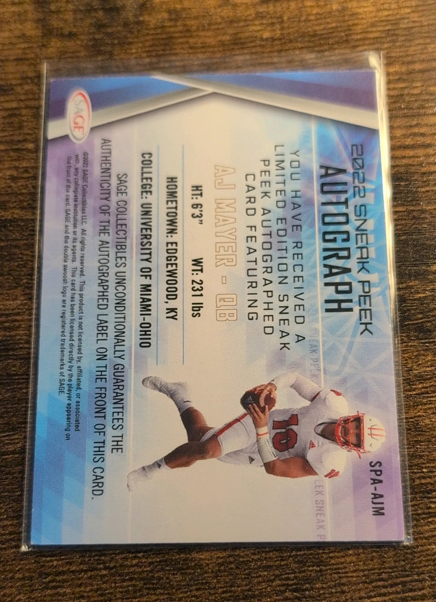 2022 SAGE Sneak Peek Autograph AJ Mayer #SPA-AJM - Back
