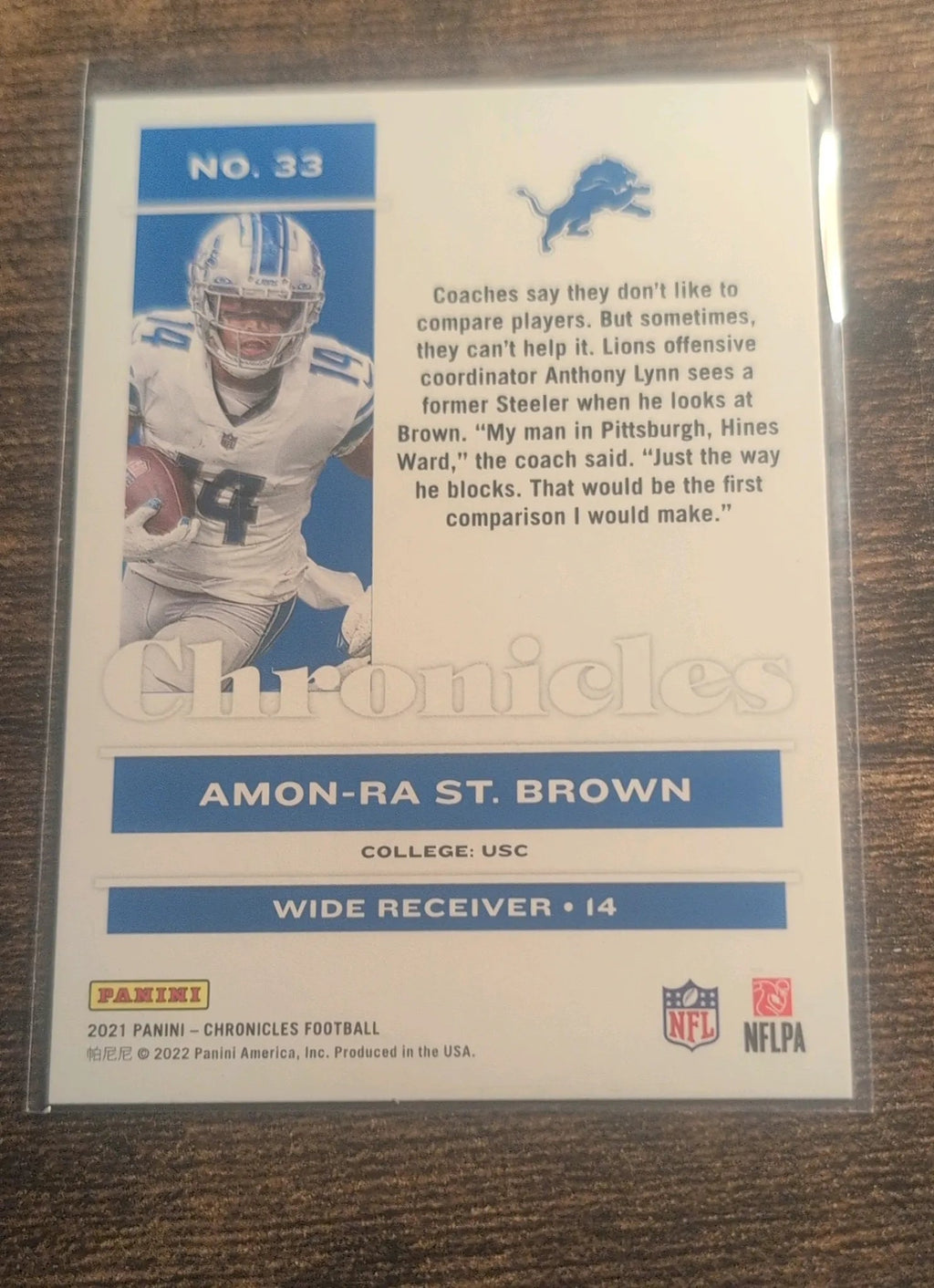 2021 Panini Chronicles Amon-Ra St. Brown #33 RC - Back