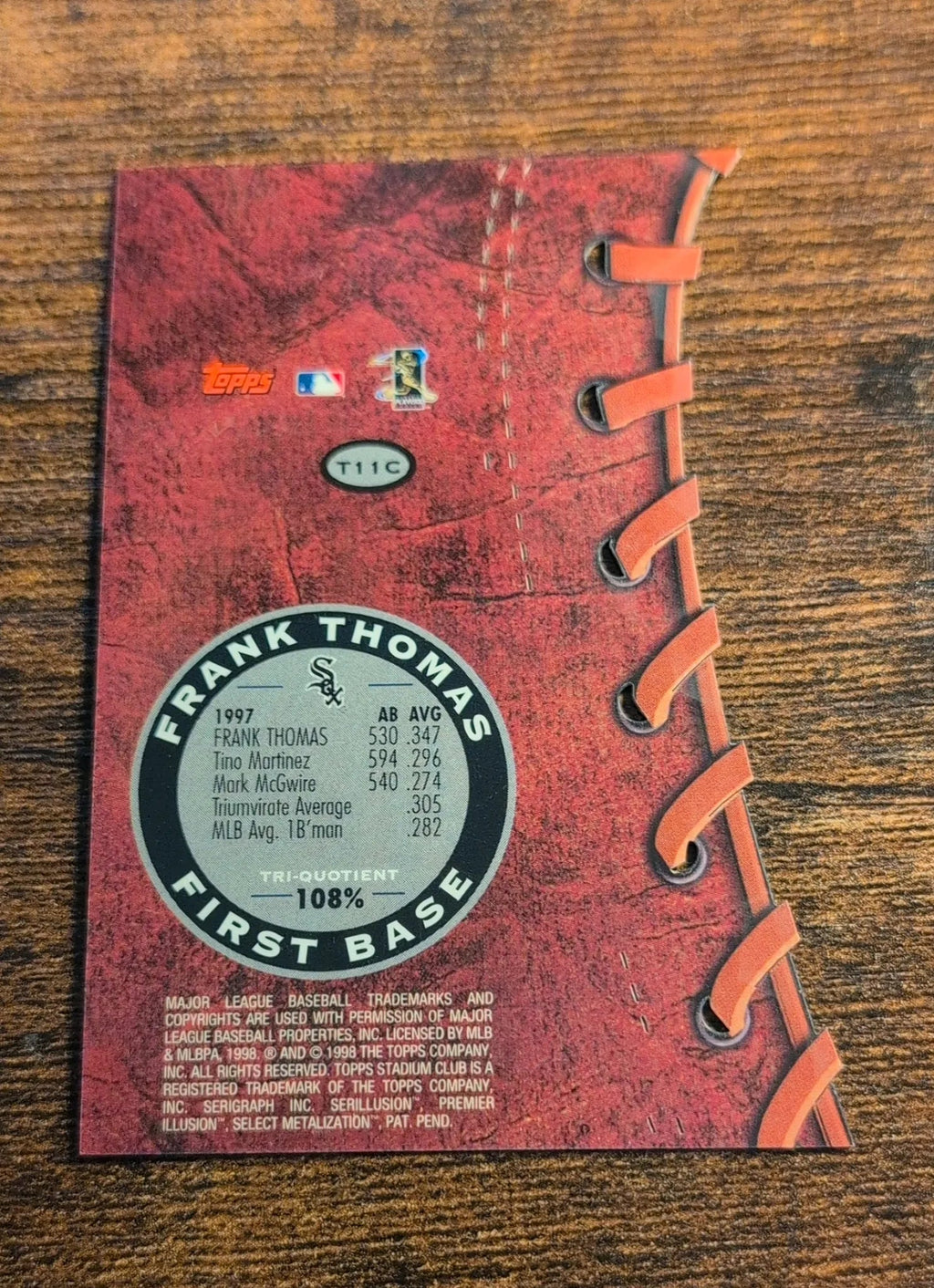 1998 Topps Stadium Club Triumvirate Frank Thomas T11C - Back