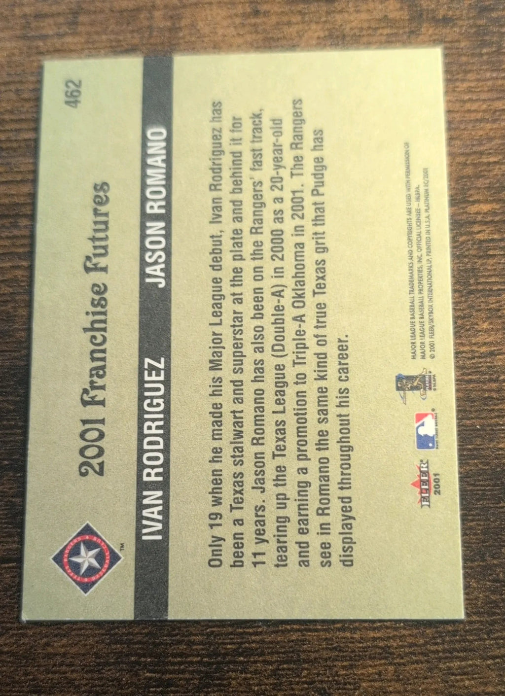 2001 Fleer Platinum Franchise Futures #462 Ivan Rodriguez Jason Romano - Back