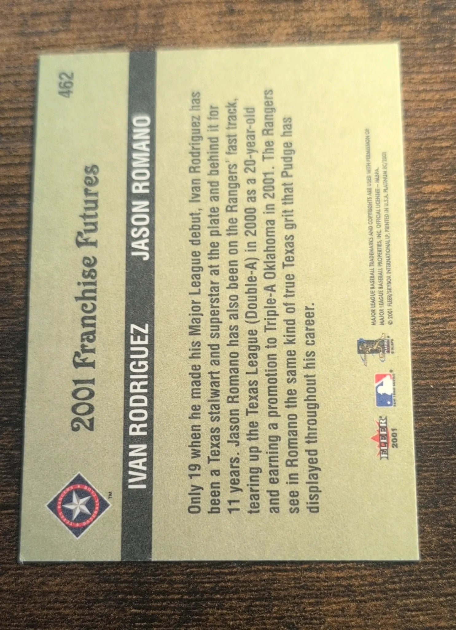 2001 Fleer Platinum Franchise Futures #462 Ivan Rodriguez Jason Romano - Back