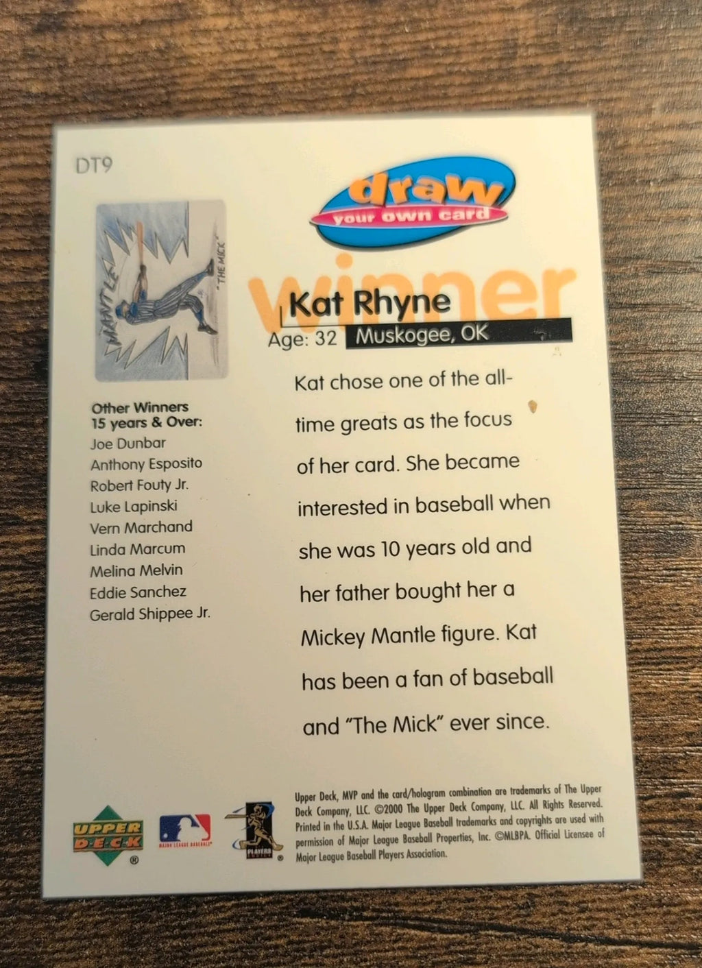 2000 Upper Deck MVP Draw Your Own Card Mickey Mantle #DT9 back