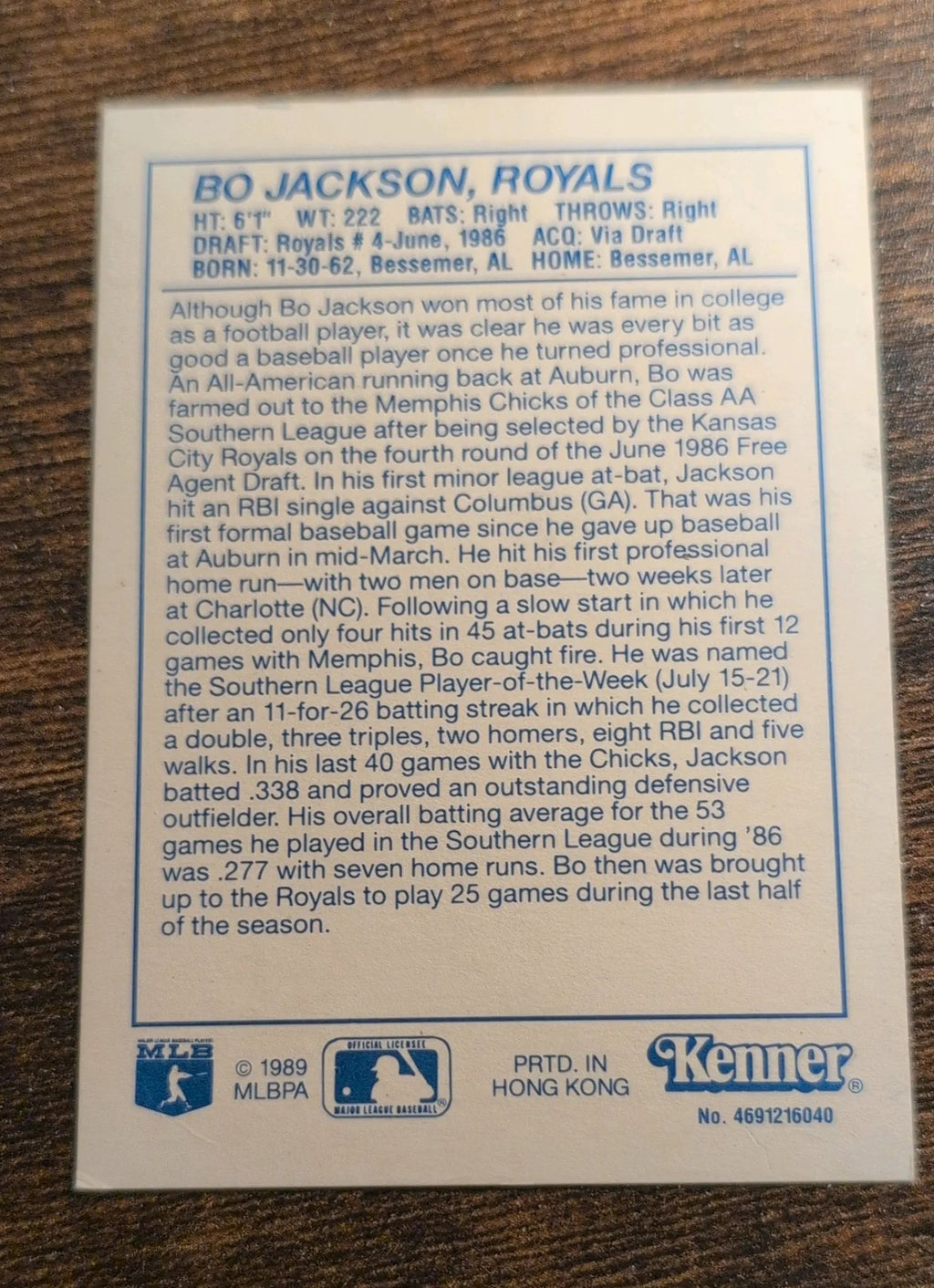 1989 Kenner Starting Lineup Bo Jackson Rookie Year 1987 Front