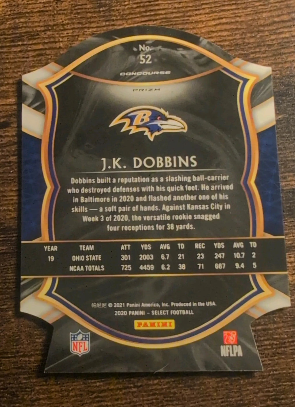 2020 Panini Select J.K. Dobbins Concourse Prizm RC #52 Back