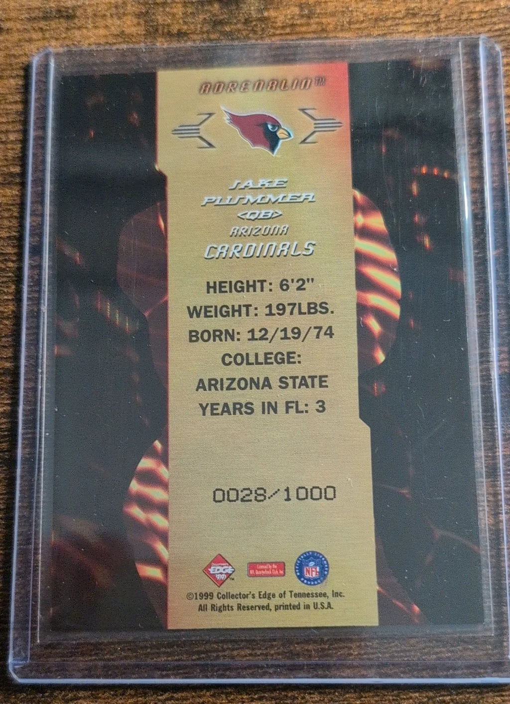 1999 Collector's Edge Advantage Jake Plummer /1000 Back