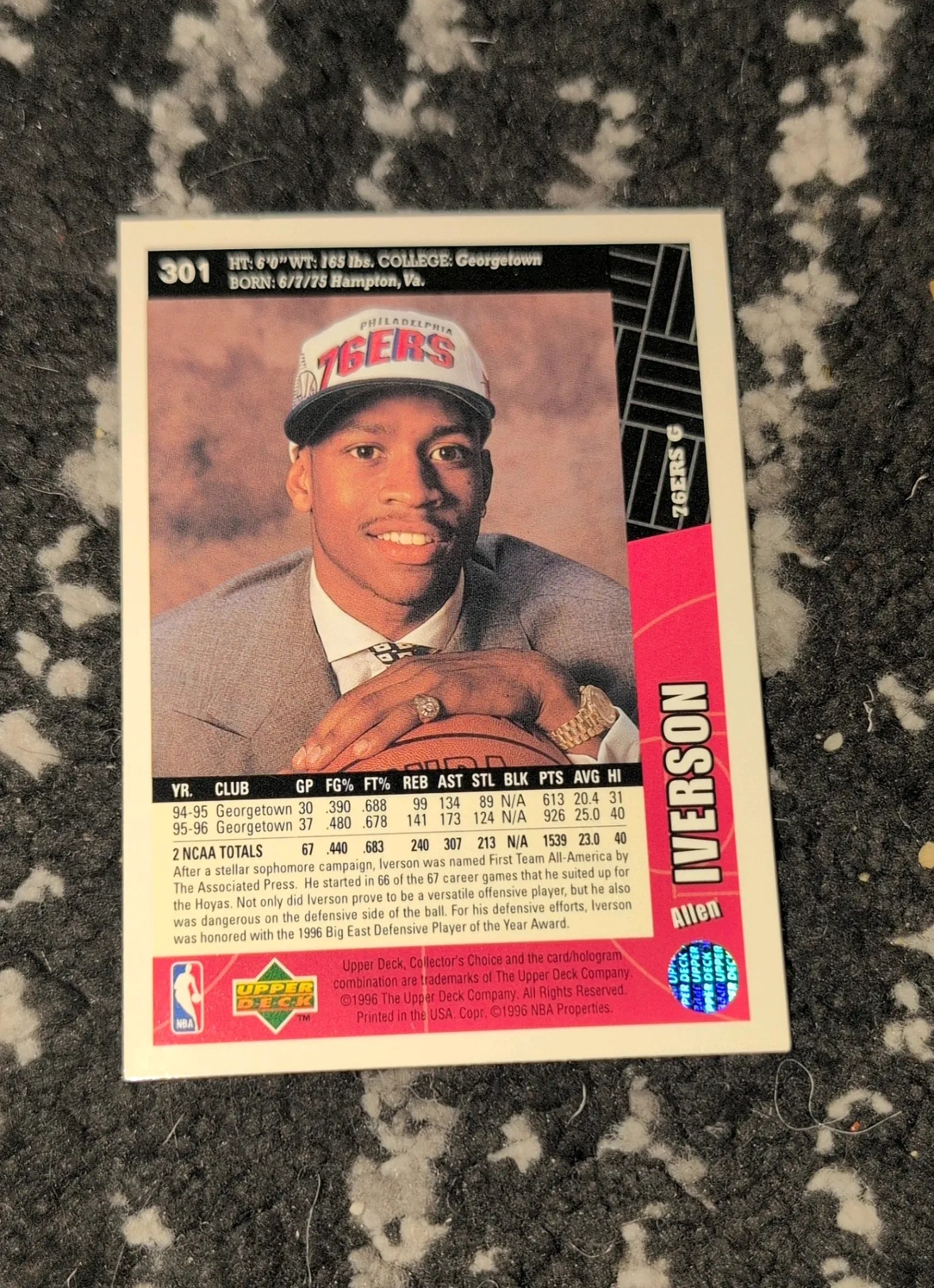 1996-97 Upper Deck Collector's Choice Allen Iverson RC #301 - Back