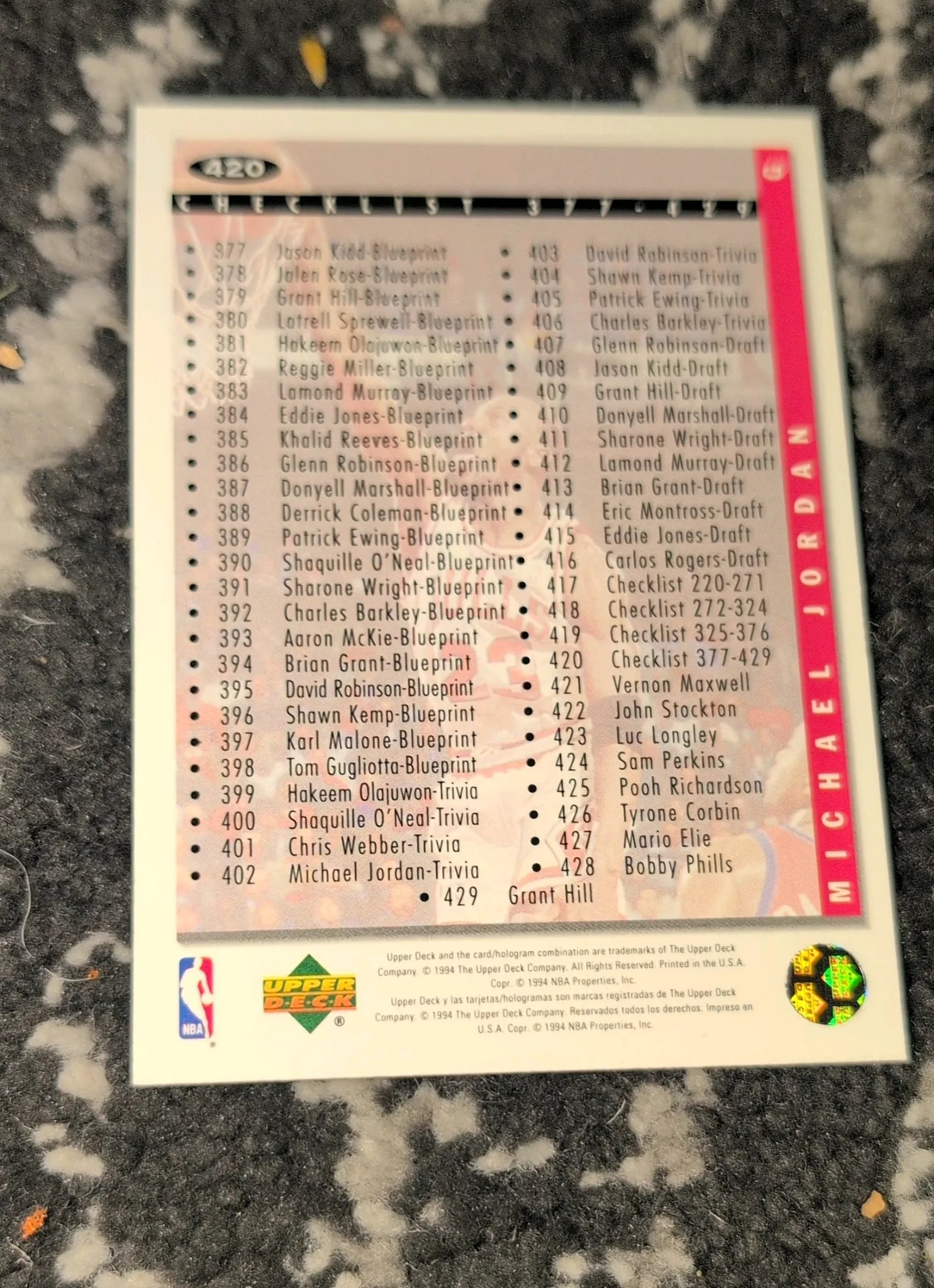 1994-95 Upper Deck Collector's Choice Michael Jordan Checklist #420 - Back