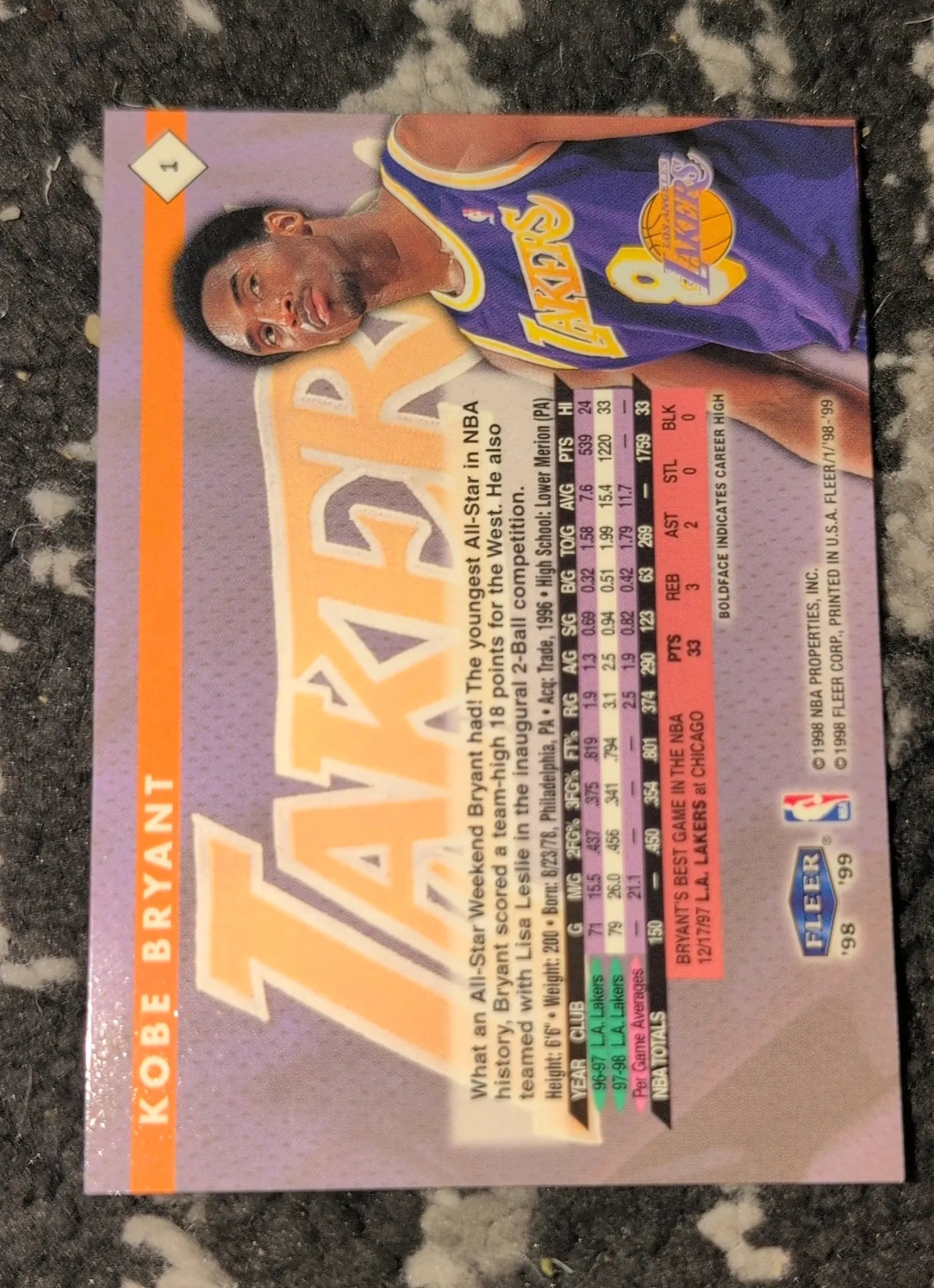 1998-99 Fleer Tradition Kobe Bryant #4 - Back