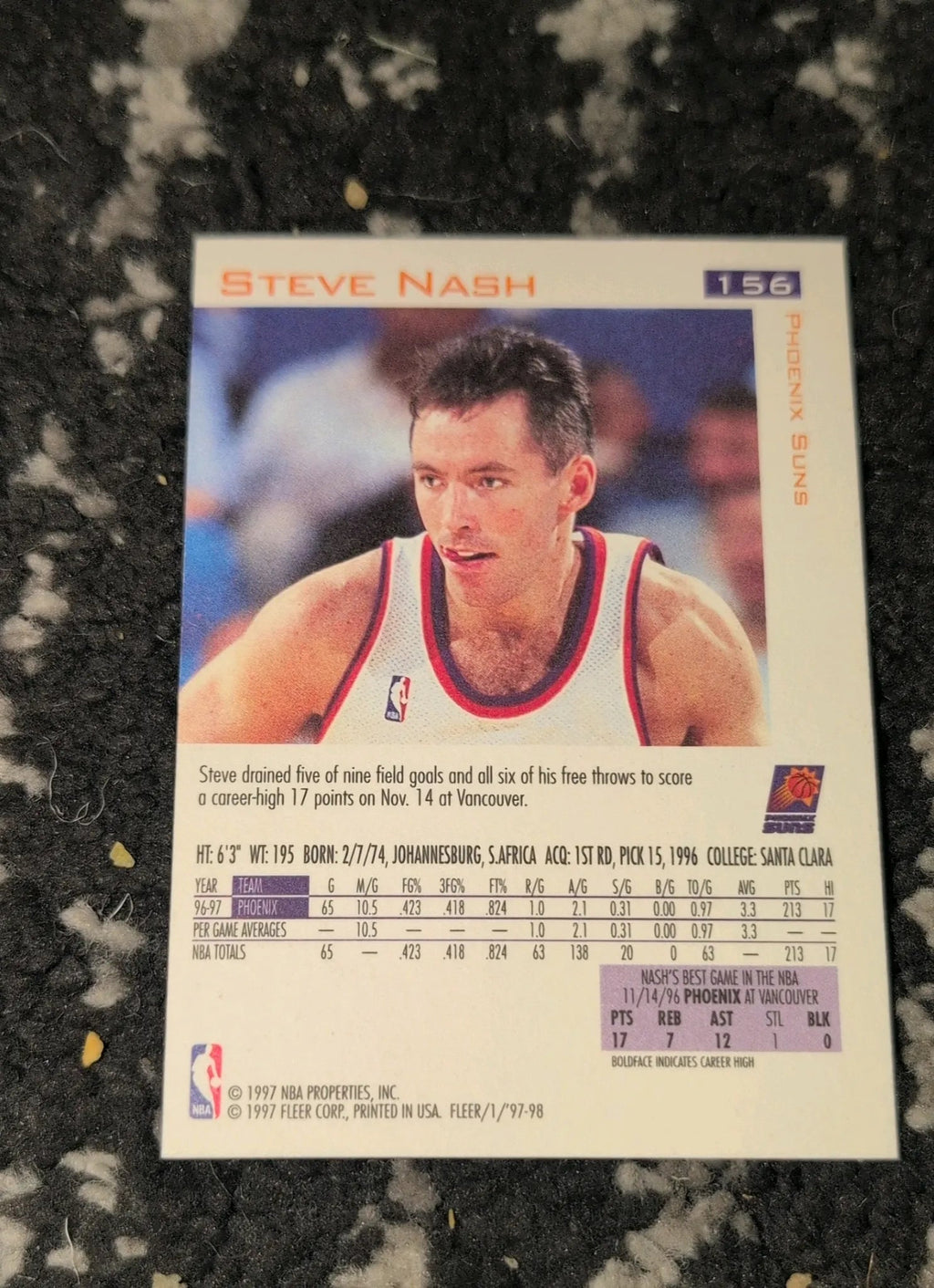 1997-98 Fleer Steve Nash #156 - Back
