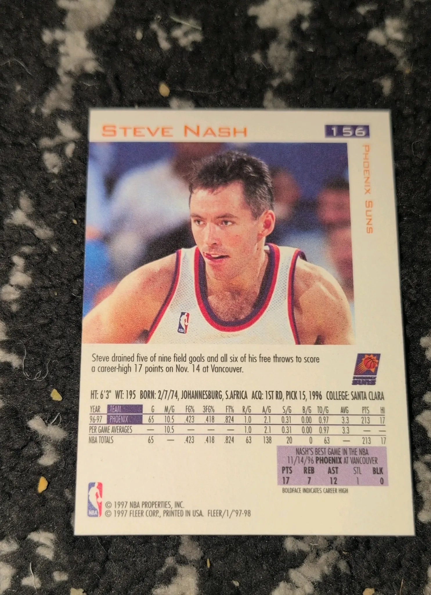 1997-98 Fleer Steve Nash #156 - Back