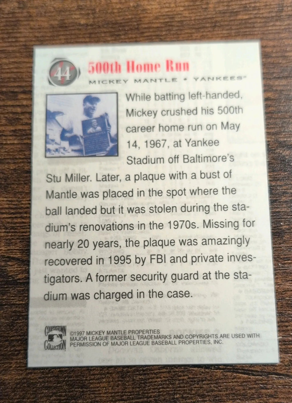 1997 Cooperstown Collection Mickey Mantle 500th Home Run #44 - Front