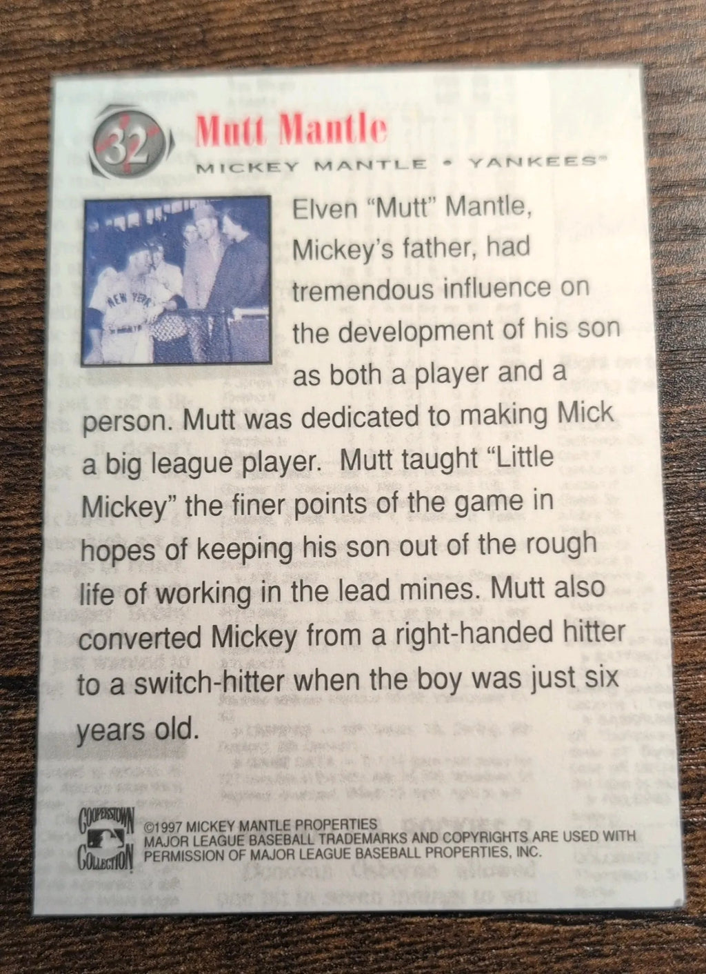 1997 Cooperstown Collection Mickey Mantle Mutt Mantle #32 - Back