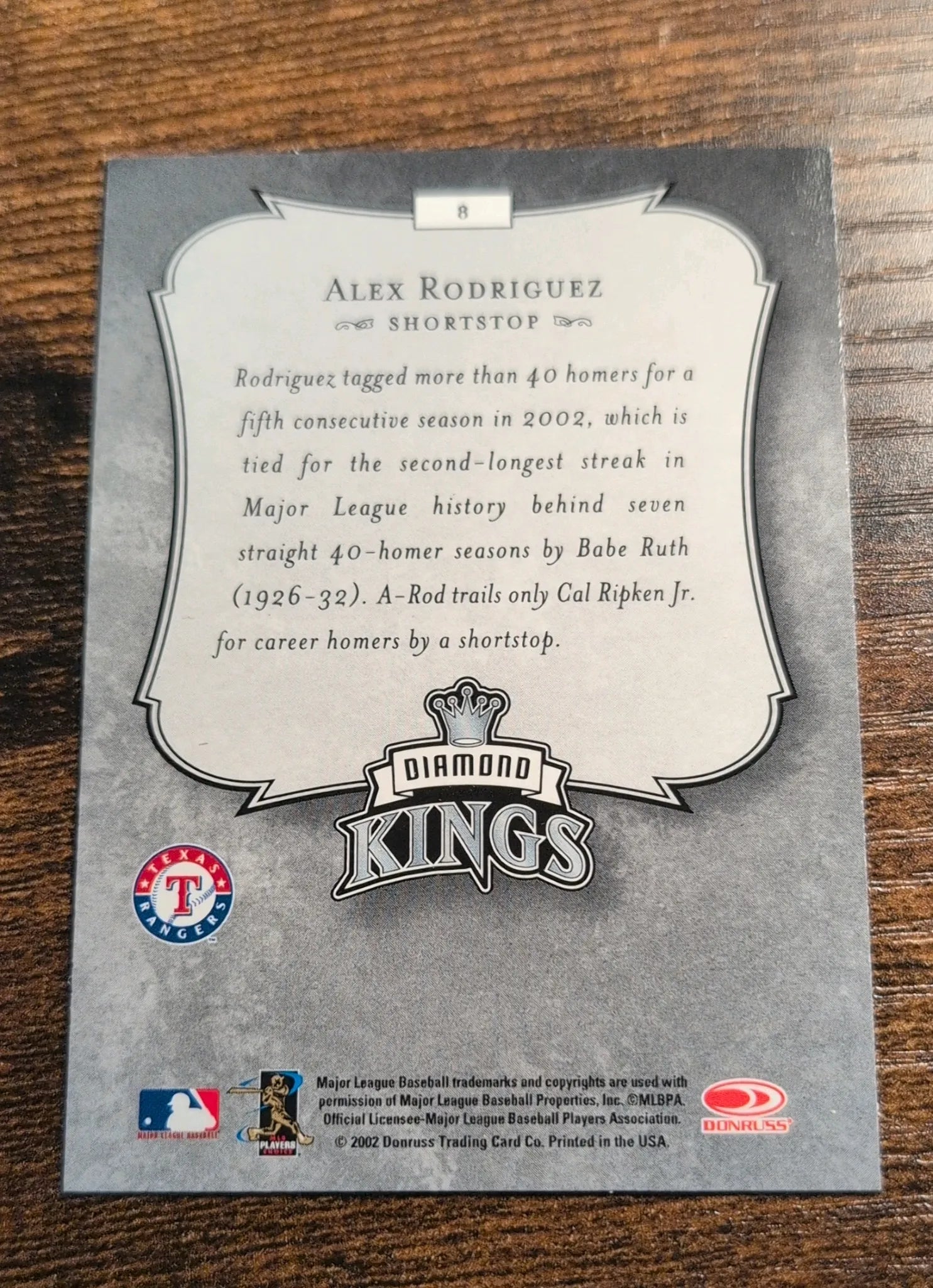 2003 Donruss Diamond Kings #8 Alex Rodriguez - Back