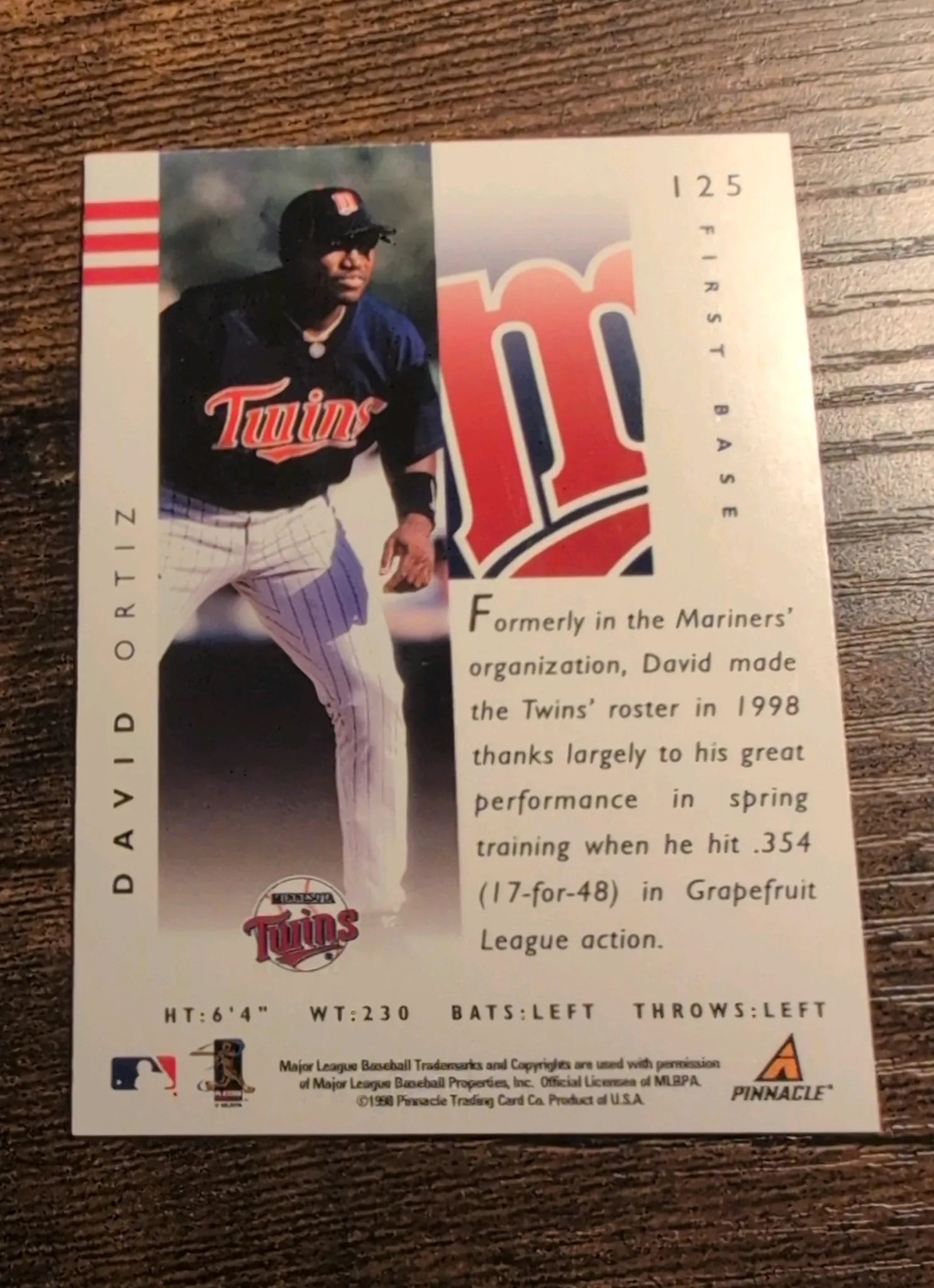 1998 Pinnacle Performers #125 David Ortiz - Back