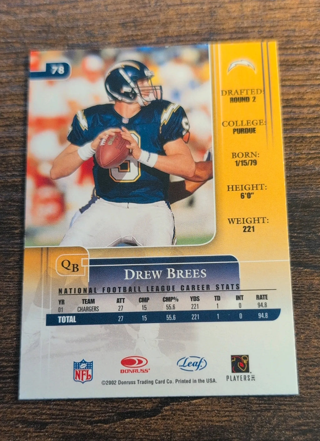 Drew Brees 2002 Donruss Rookies & Stars #78