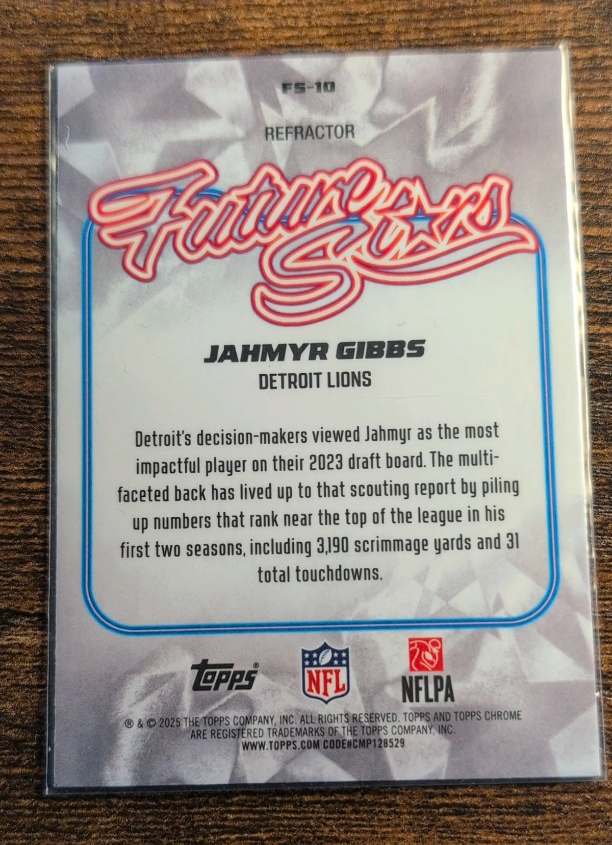 2025 Topps Chrome Future Stars Refractor Jahmyr Gibbs FS-10 - Detroit Lions