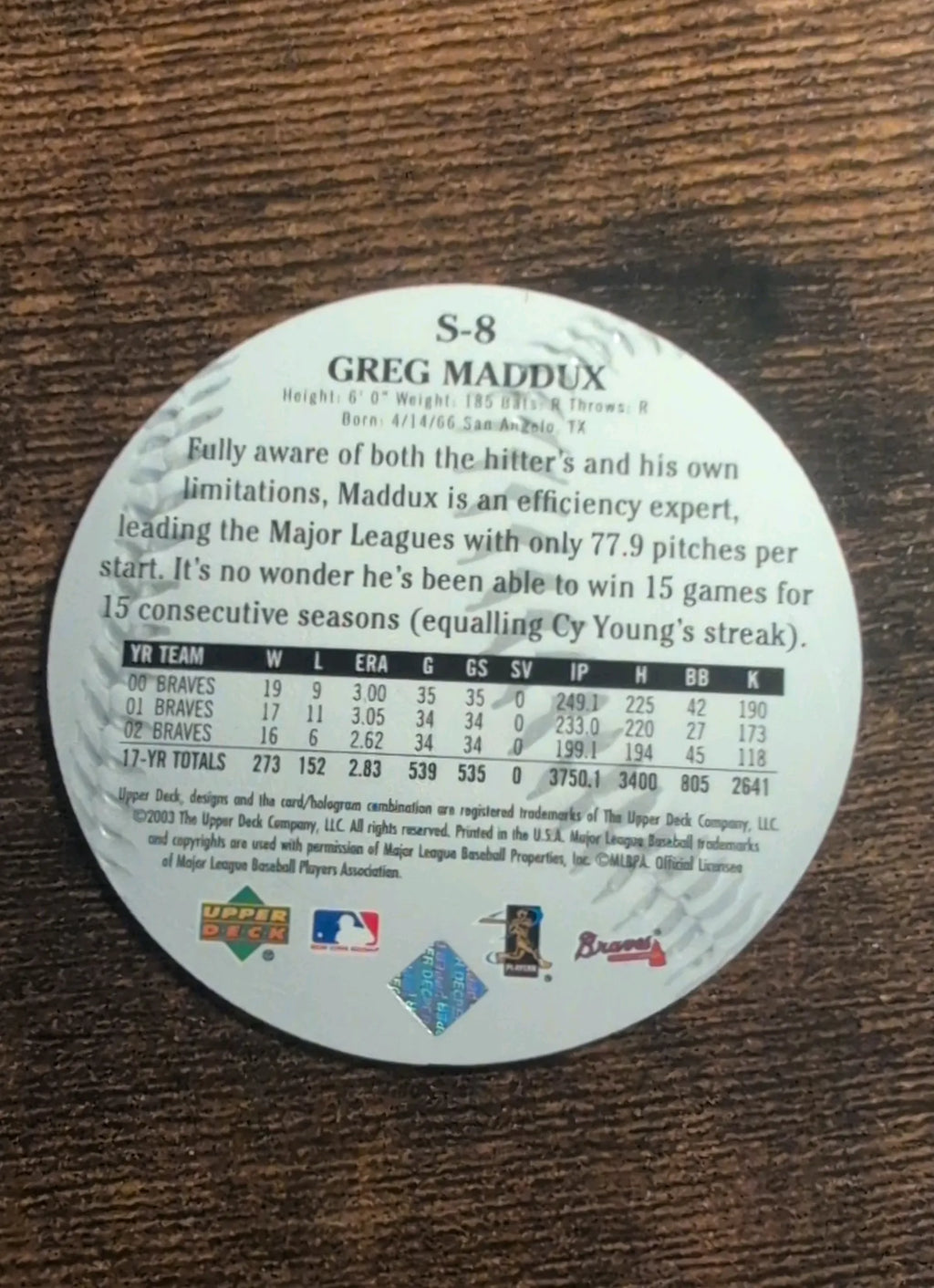 2002 Upper Deck Standing O Greg Maddux #S-8 - Raw NM