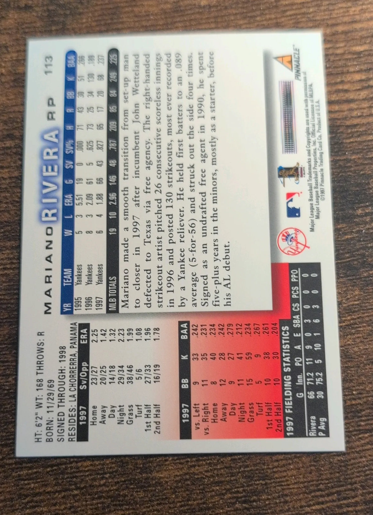 1998 Score Mariano Rivera #113 - Yankees - Raw NM