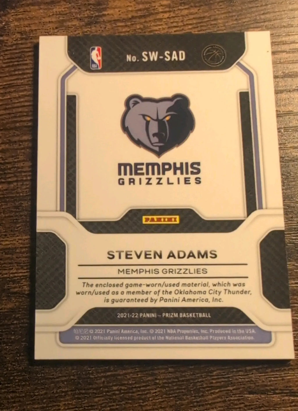 2021-22 Panini Prizm Sensational Swatches Steven Adams #SW-SAD