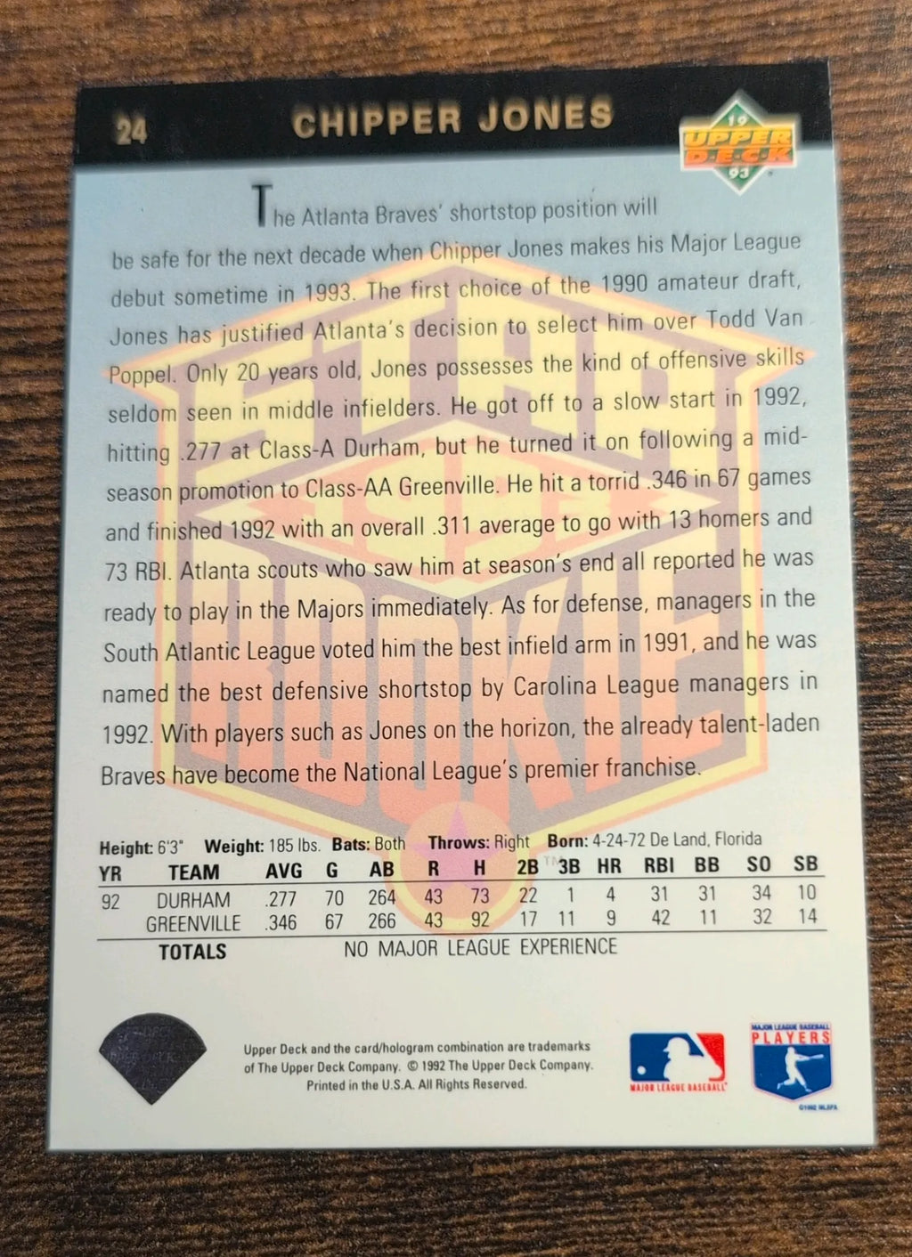 1992 Upper Deck Chipper Jones Star Rookie #24