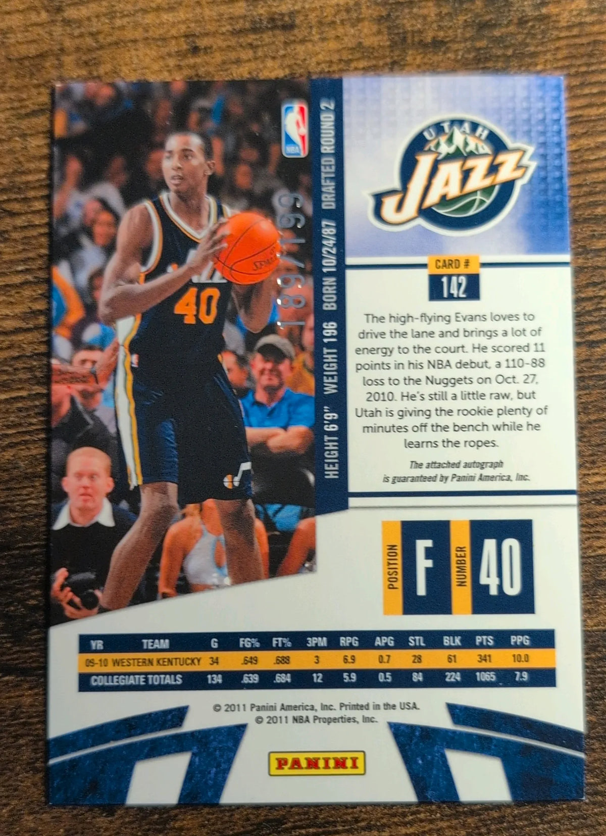 2010-11 Panini Season Update Spectrum Jeremy Evans RC Auto #142 /199 Jazz