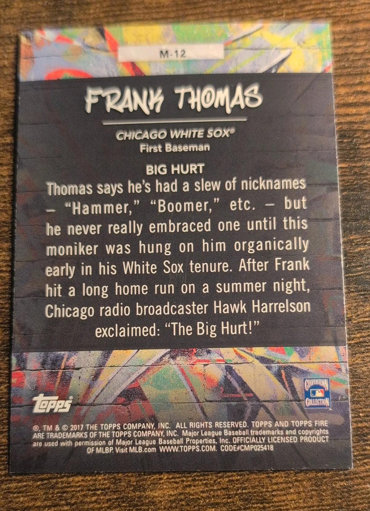 2017 Topps Fire Frank Thomas M-12 White Sox Raw NM